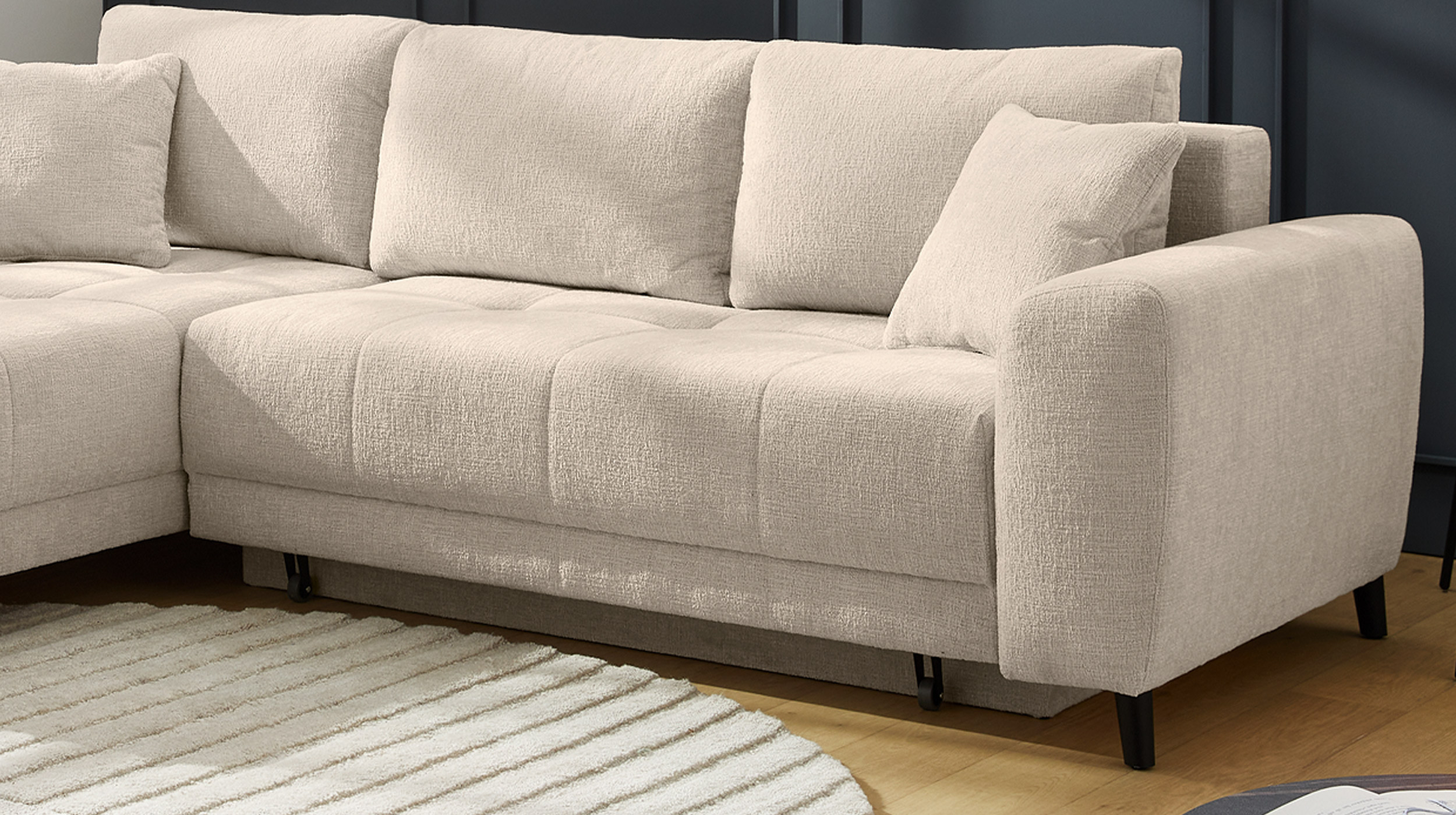 Ecksofa mit Schlaffunktion beige 251 x 172 cm - Bettkasten - BEVERLY  Ecksofa mit Schlaffunktion beige 251 x 172 cm - Bettkasten - BEVERLY