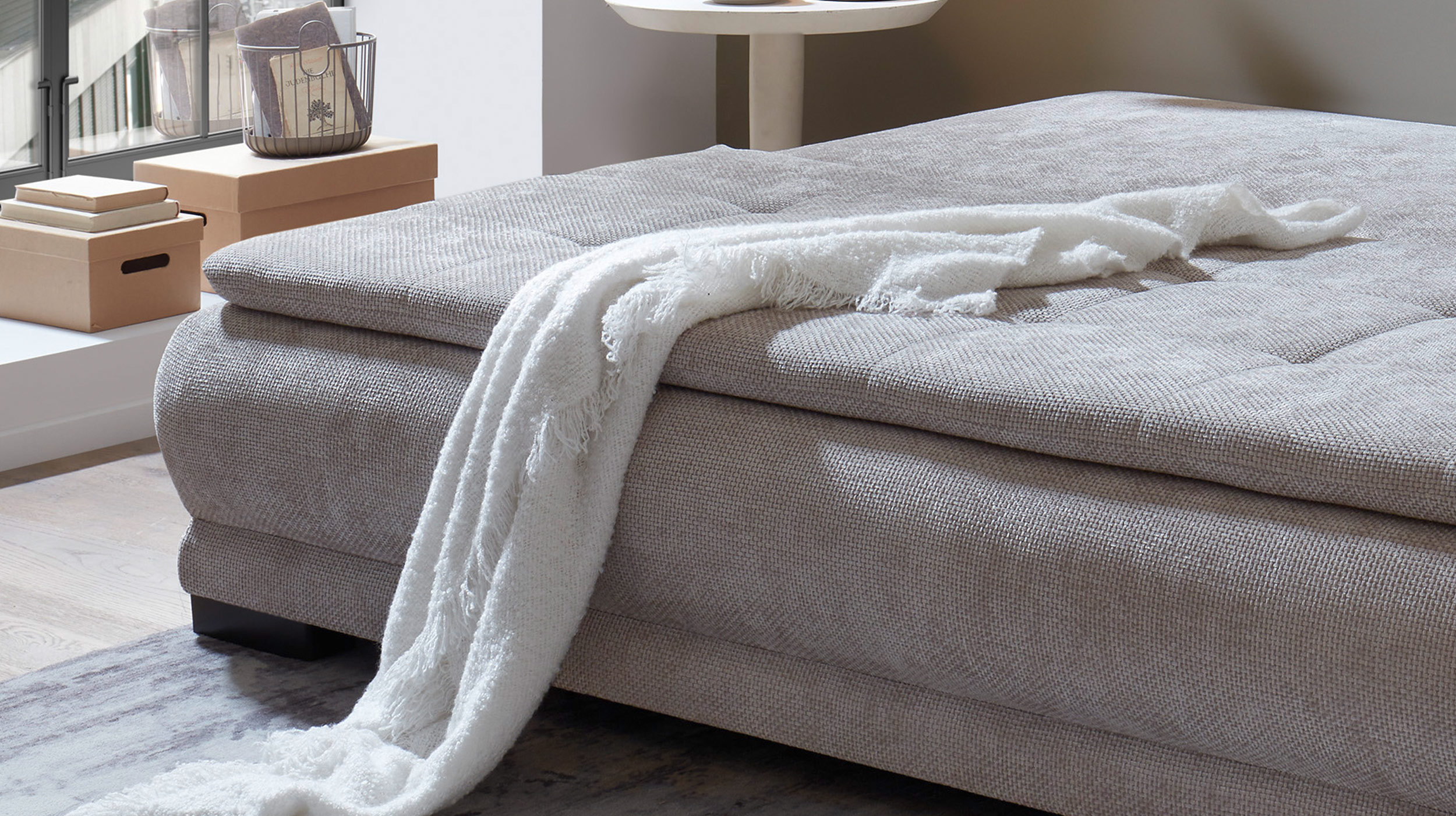 Schlafsofa grau mit Bettkasten Federkern 212 cm - LIAM
