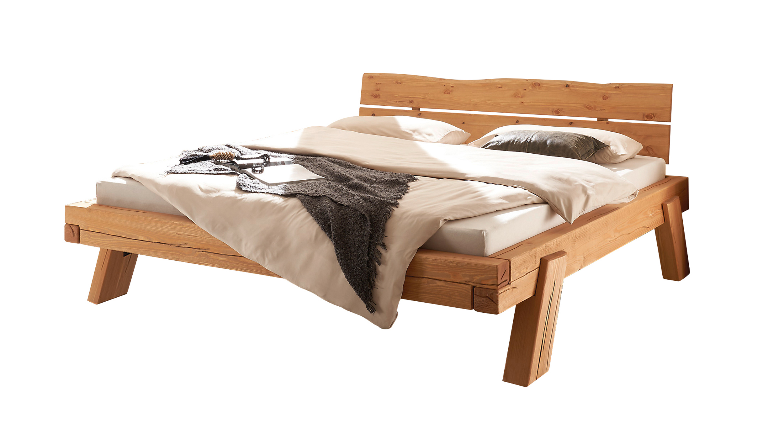 Balkenbett Massivholzbett 180 cm Kiefer geölt gebeizt - BERGTAL LEAN