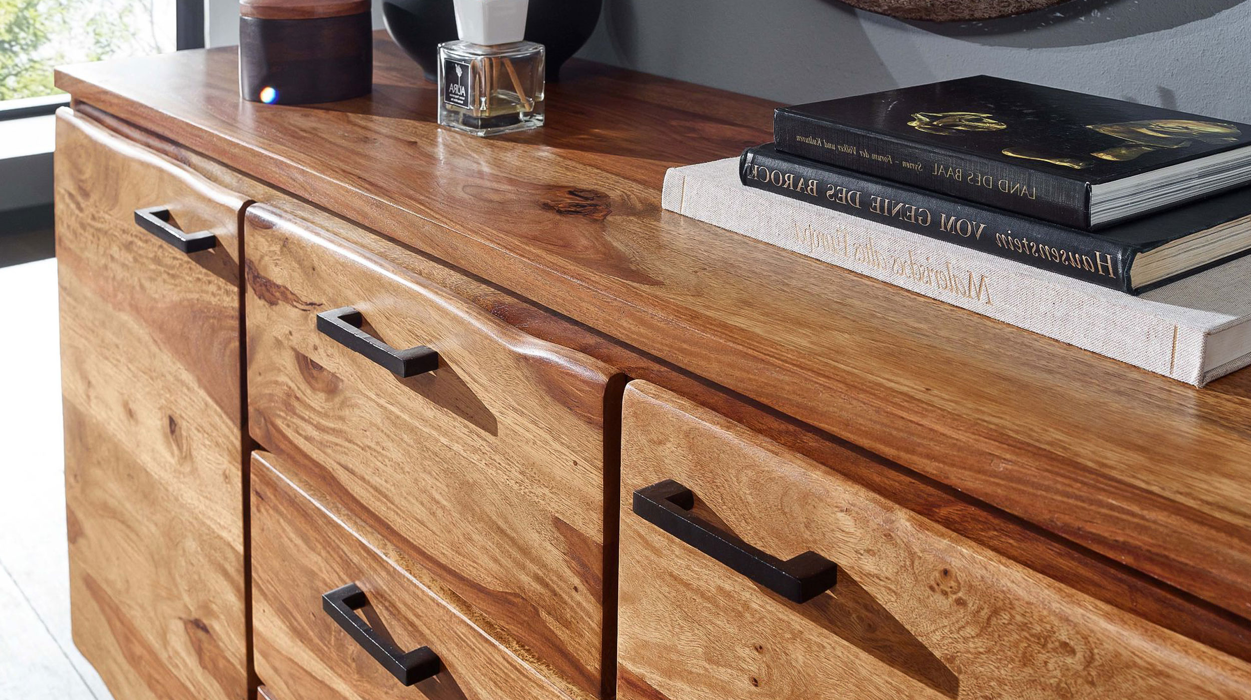 Sideboard mit 3 Schubladen Sheesham massiv gebeizt 145 cm - VINNAN
