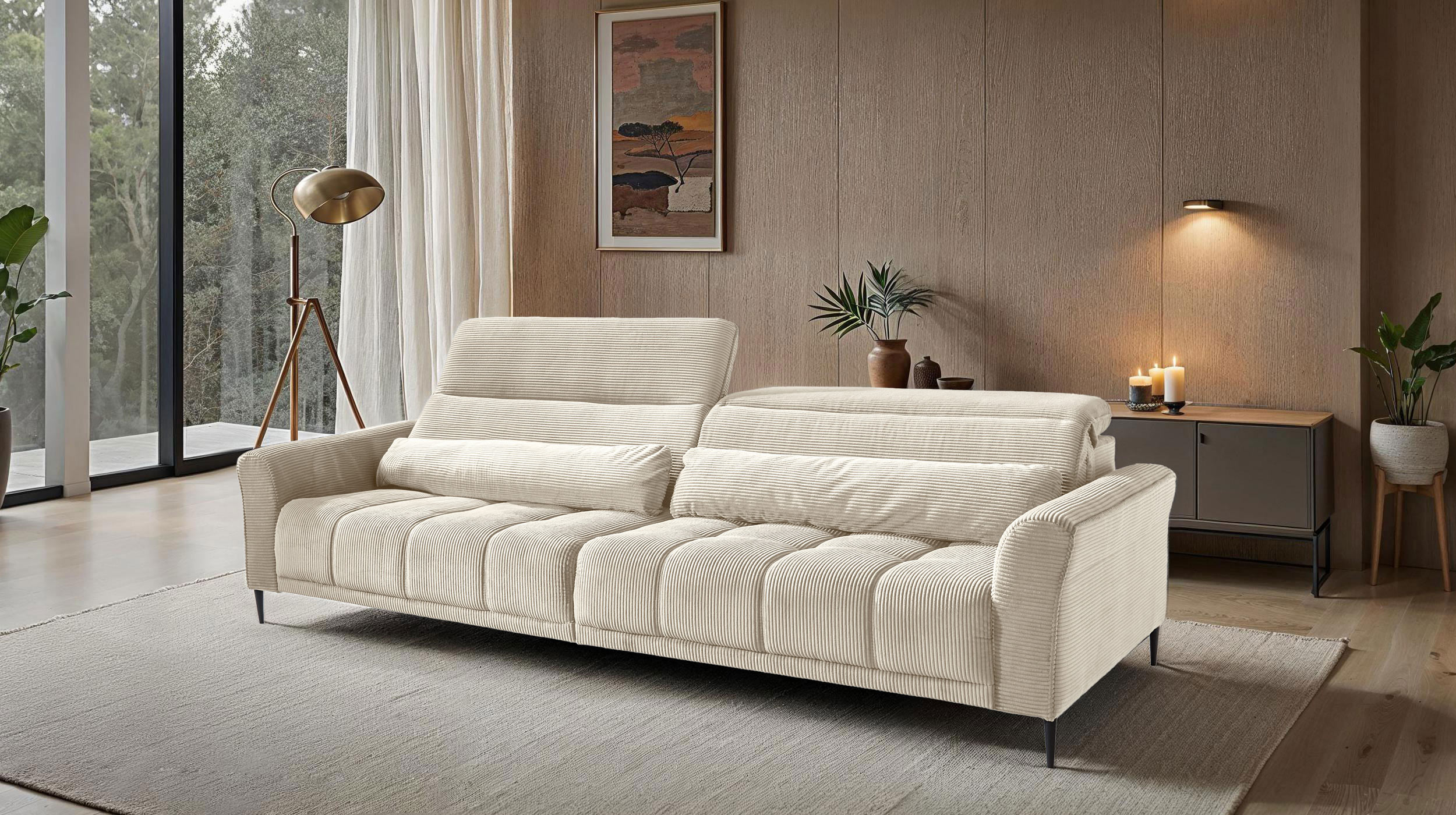 Big Sofa Cord beige 280 cm - mit Nosagunterfederung - LOGAN