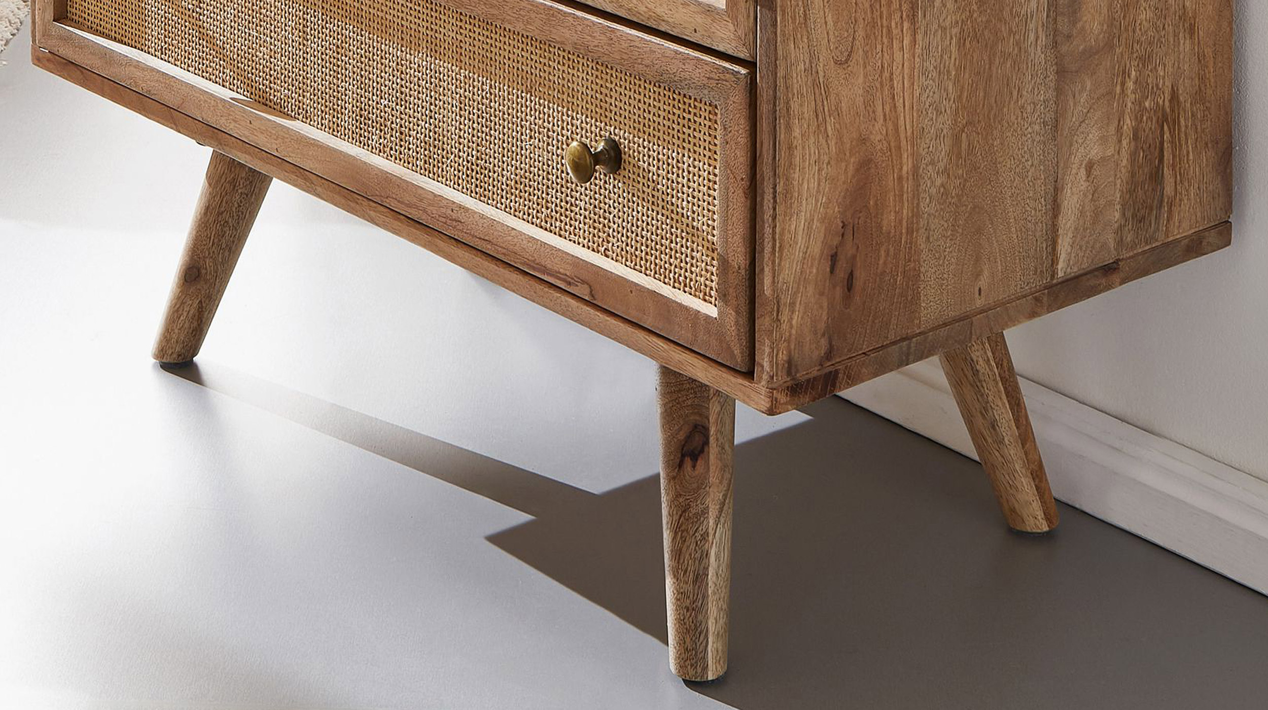 Kommode mit 3 Schubladen Mango massiv - Rattan 80 x 40 cm - RIKARD