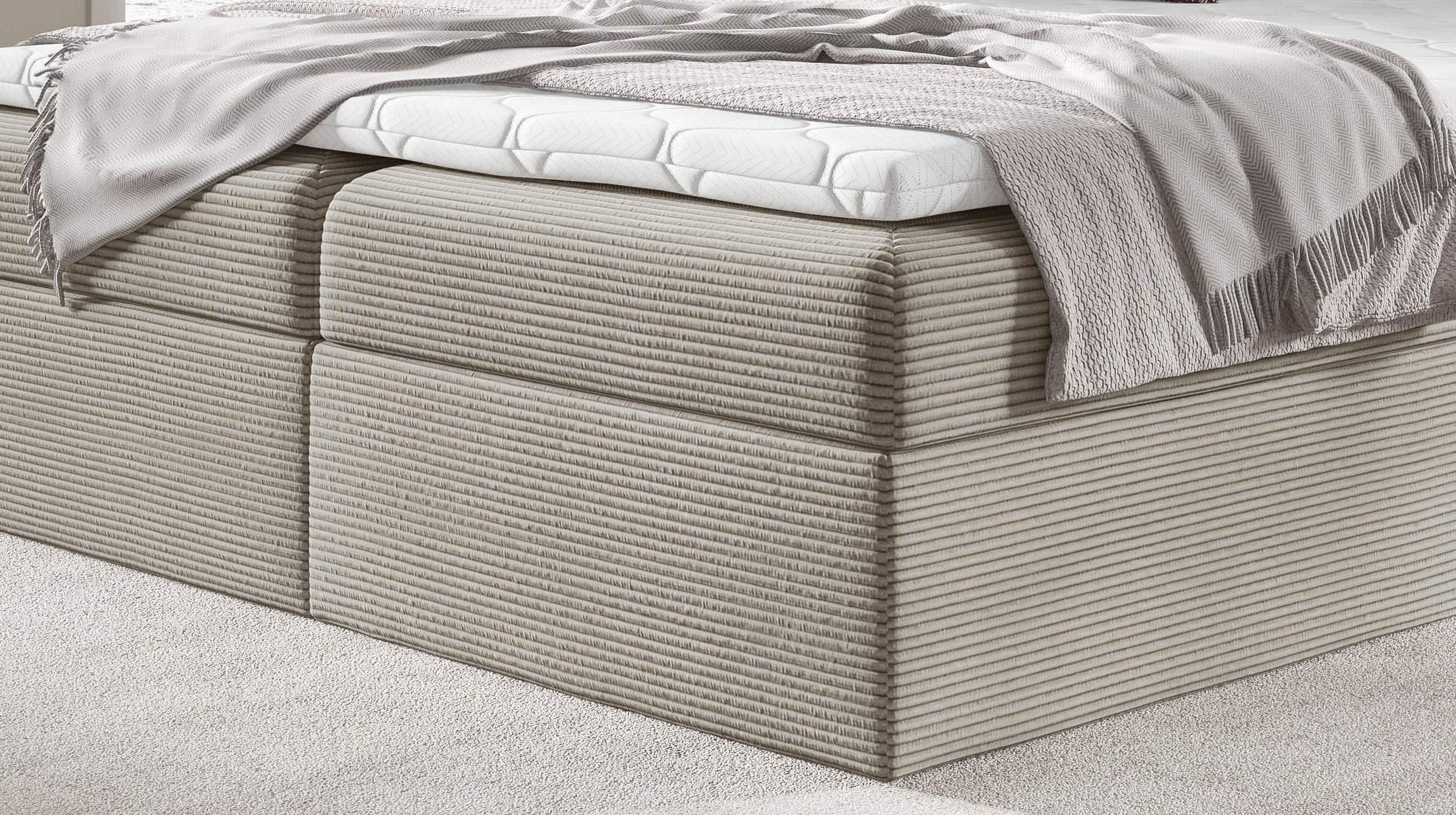 Boxbett Cord creme 160 x 200 cm mit Bettkasten - DIEGO