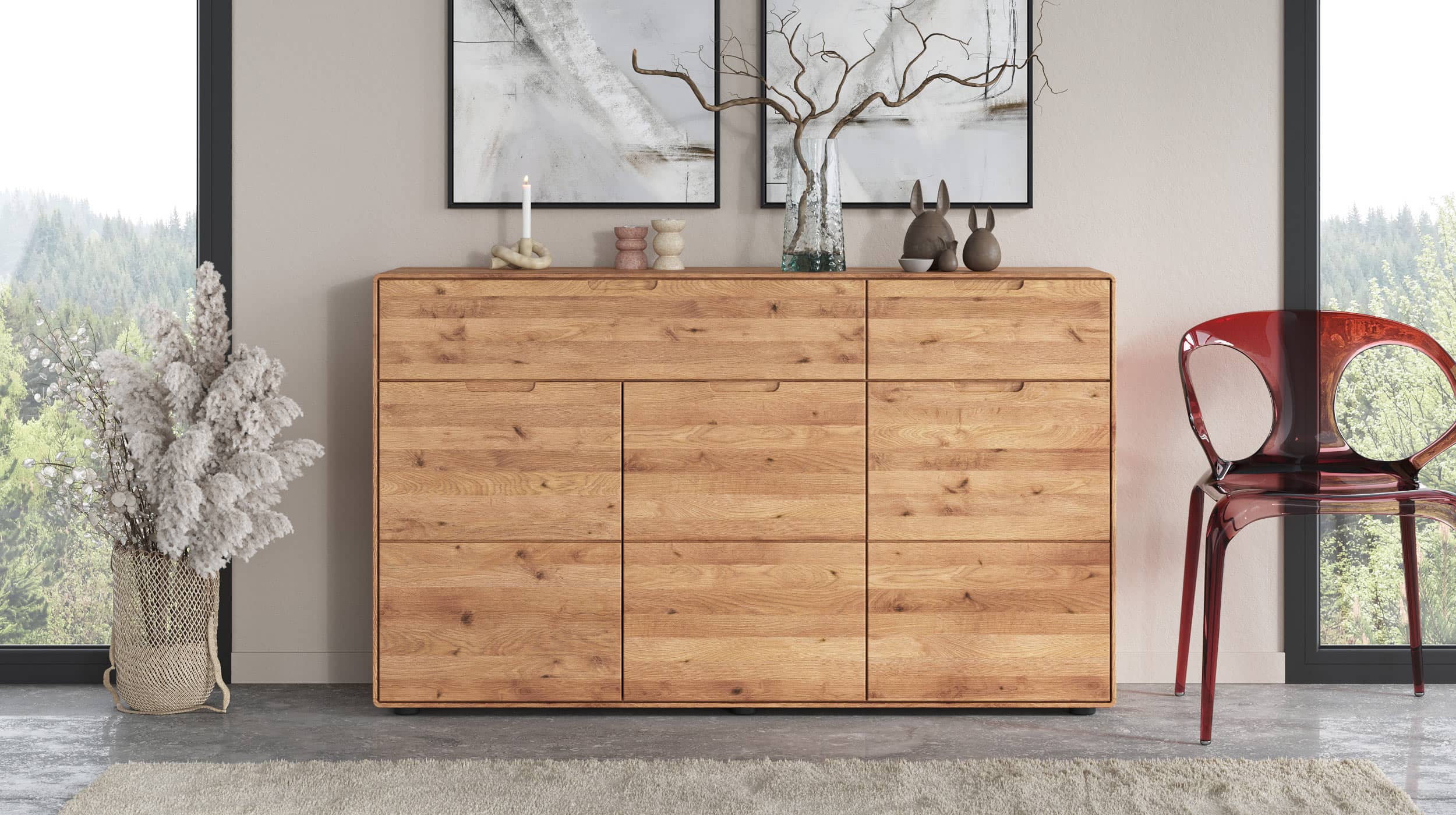 Sideboard mit 2 Schubladen Wildeiche massiv 149 cm - LUCAS 