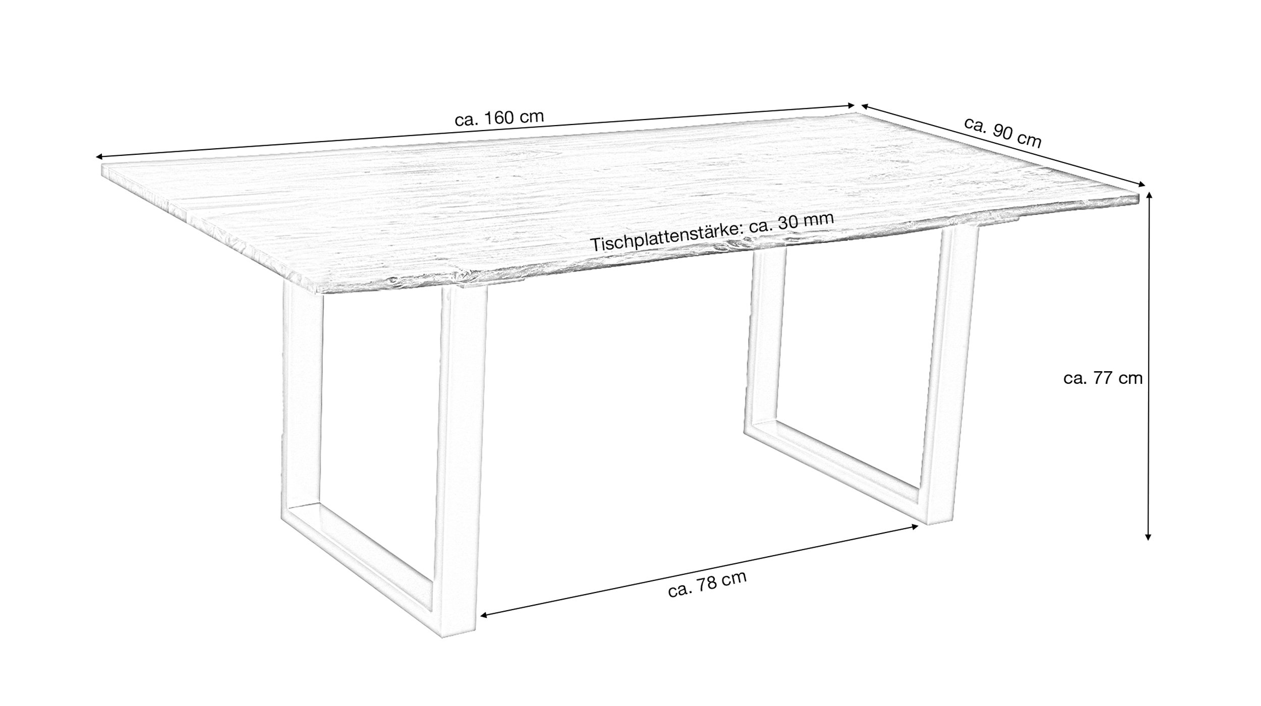 Esstisch Baumkantentisch 160 x 90 cm Akazie massiv - AGRA