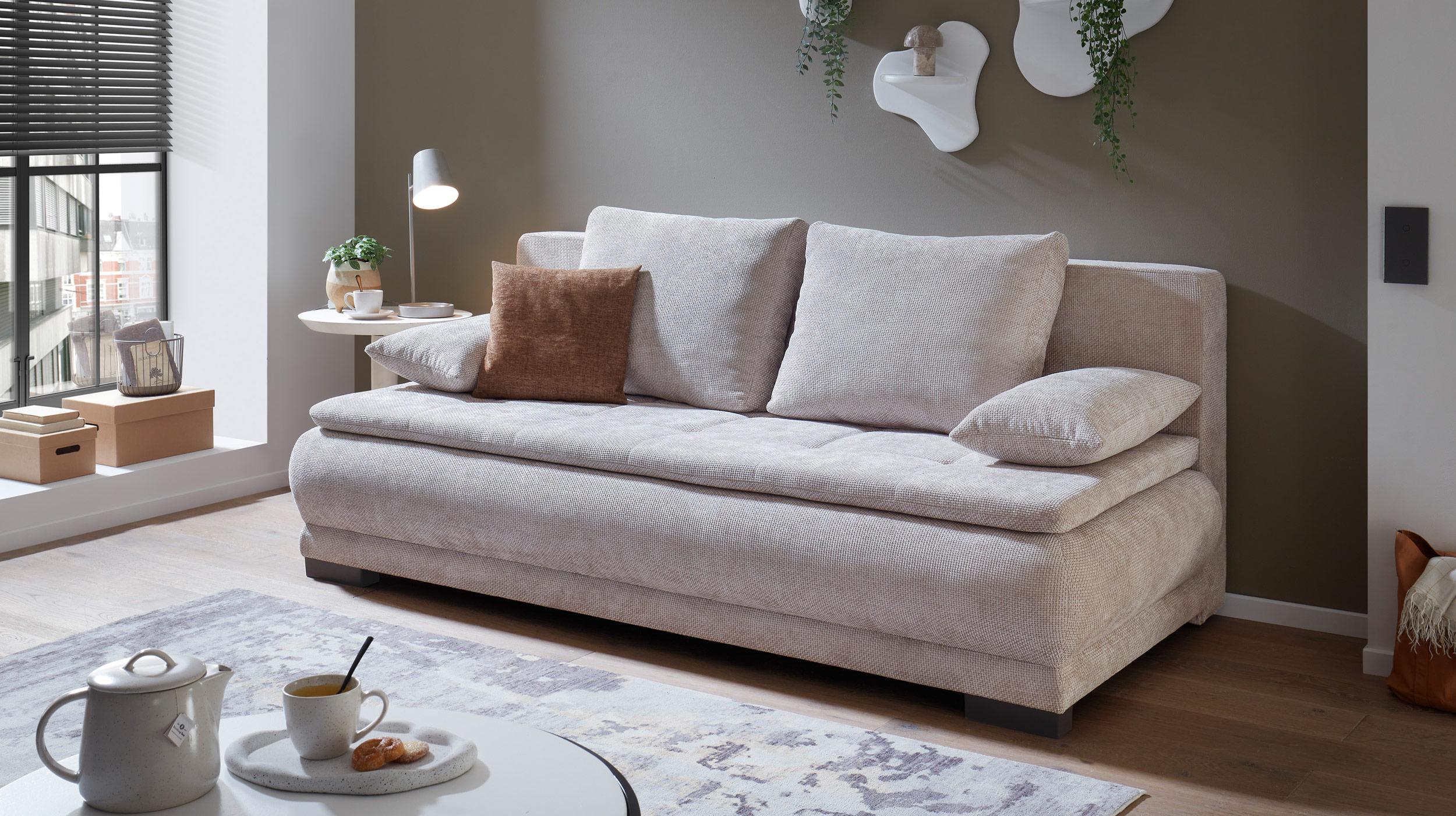 Schlafsofa grau mit Bettkasten Federkern 212 cm - LIAM