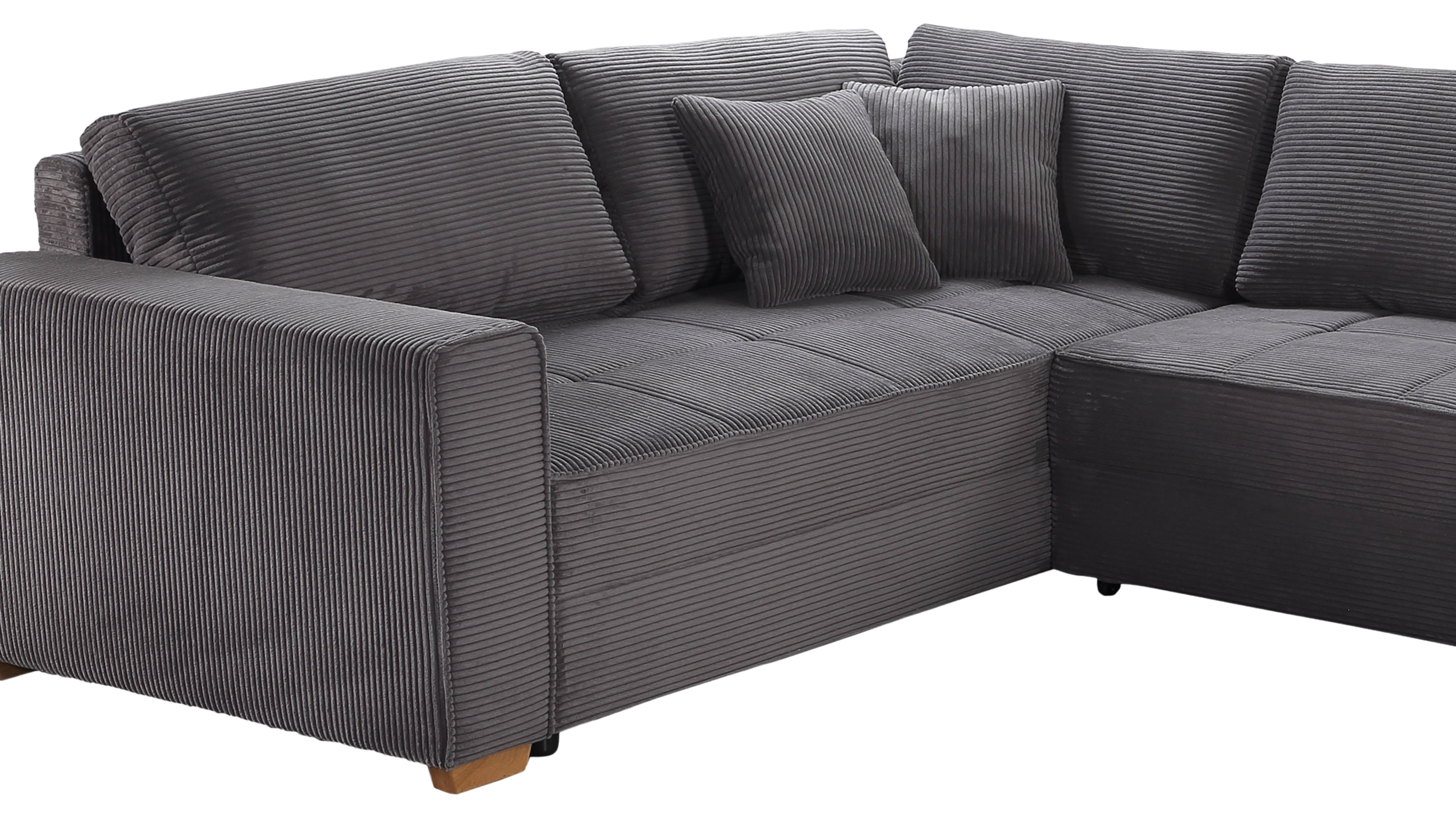 Wohnlandschaft Schlaffunktion Cord grau Bettkasten 379 cm - ALBA