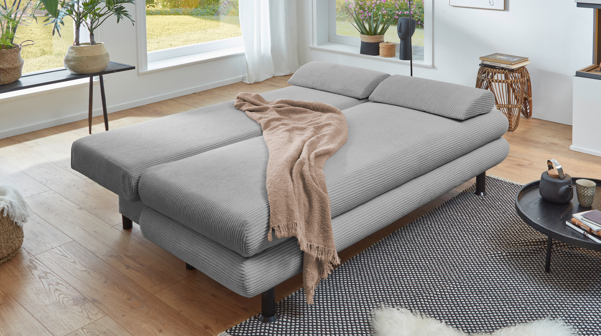 Schlafsofa Cord grau mit Bettkasten Federkern 190 cm - BAREND