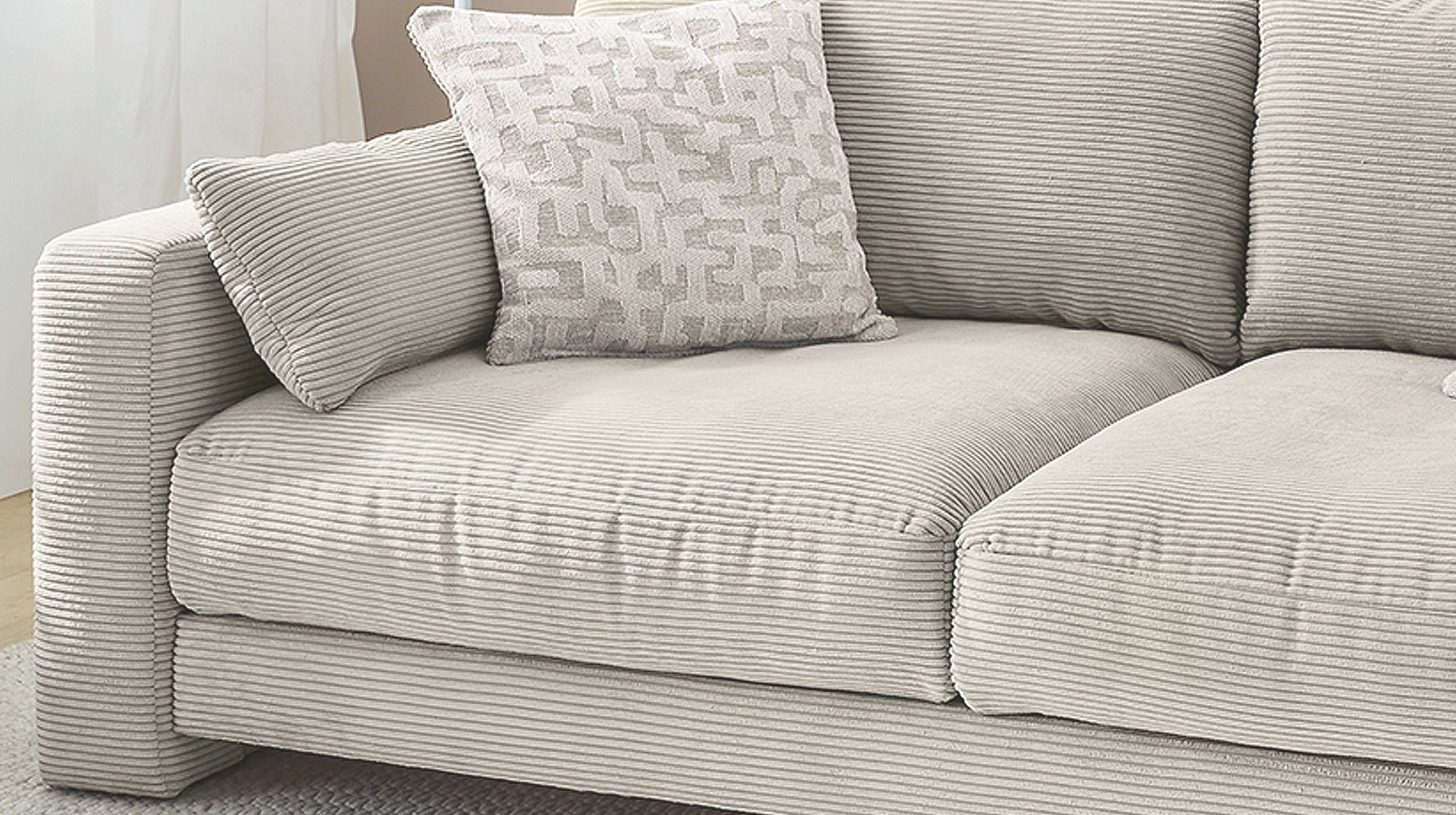 Big Sofa Cord grau-beige - 241 cm Federkernpolsterung - MILEY