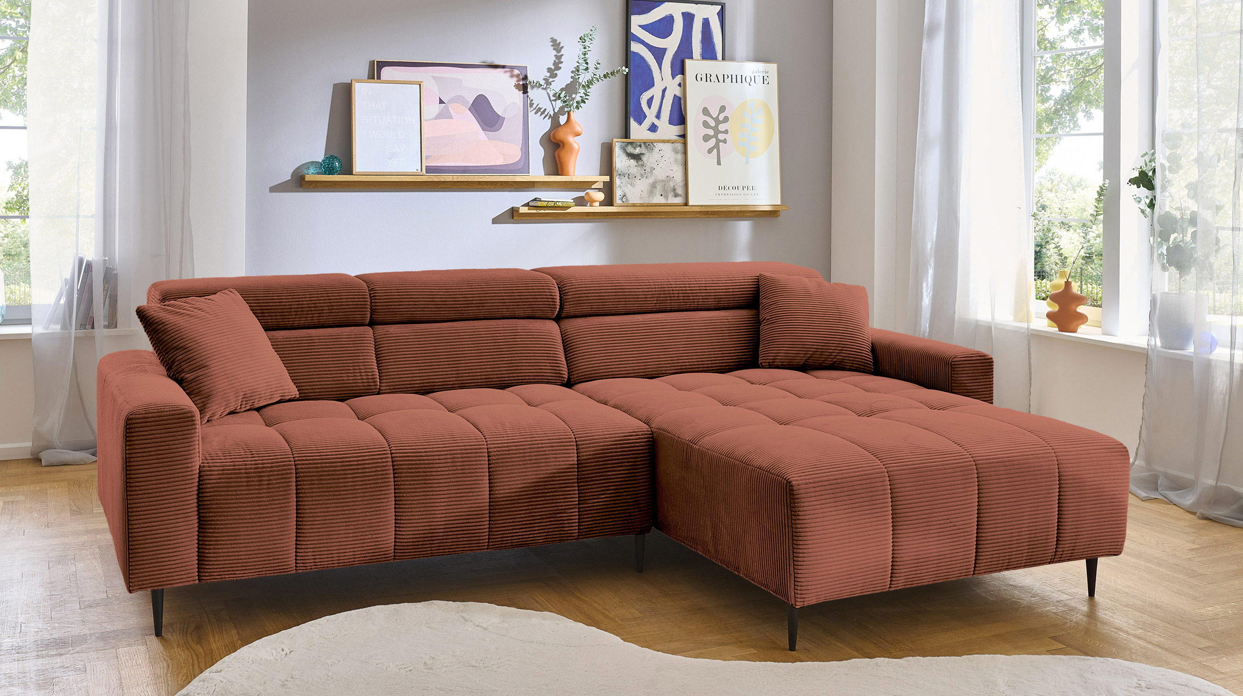 Ecksofa Cord rost ausziehbar - Sitztiefenverstellung 256 cm - OT rechts - SIMPLE