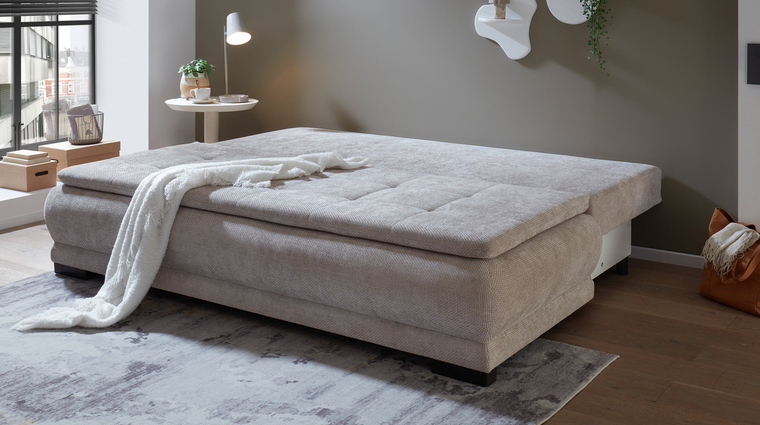 Schlafsofa grau mit Bettkasten Federkern 212 cm - LIAM