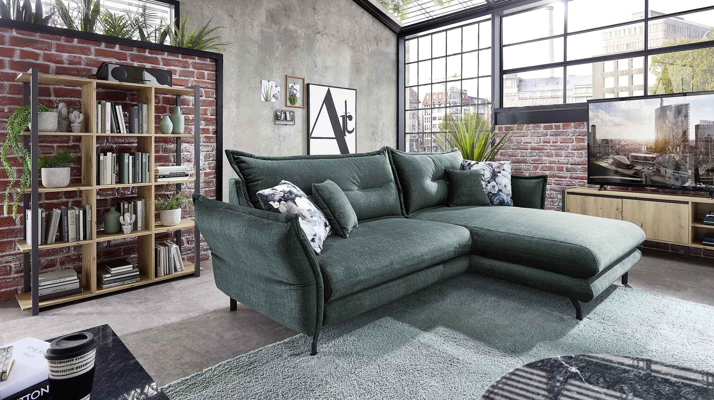 Ecksofa blau 255 x 180 cm - verstellbare Armlehnen - LAVA