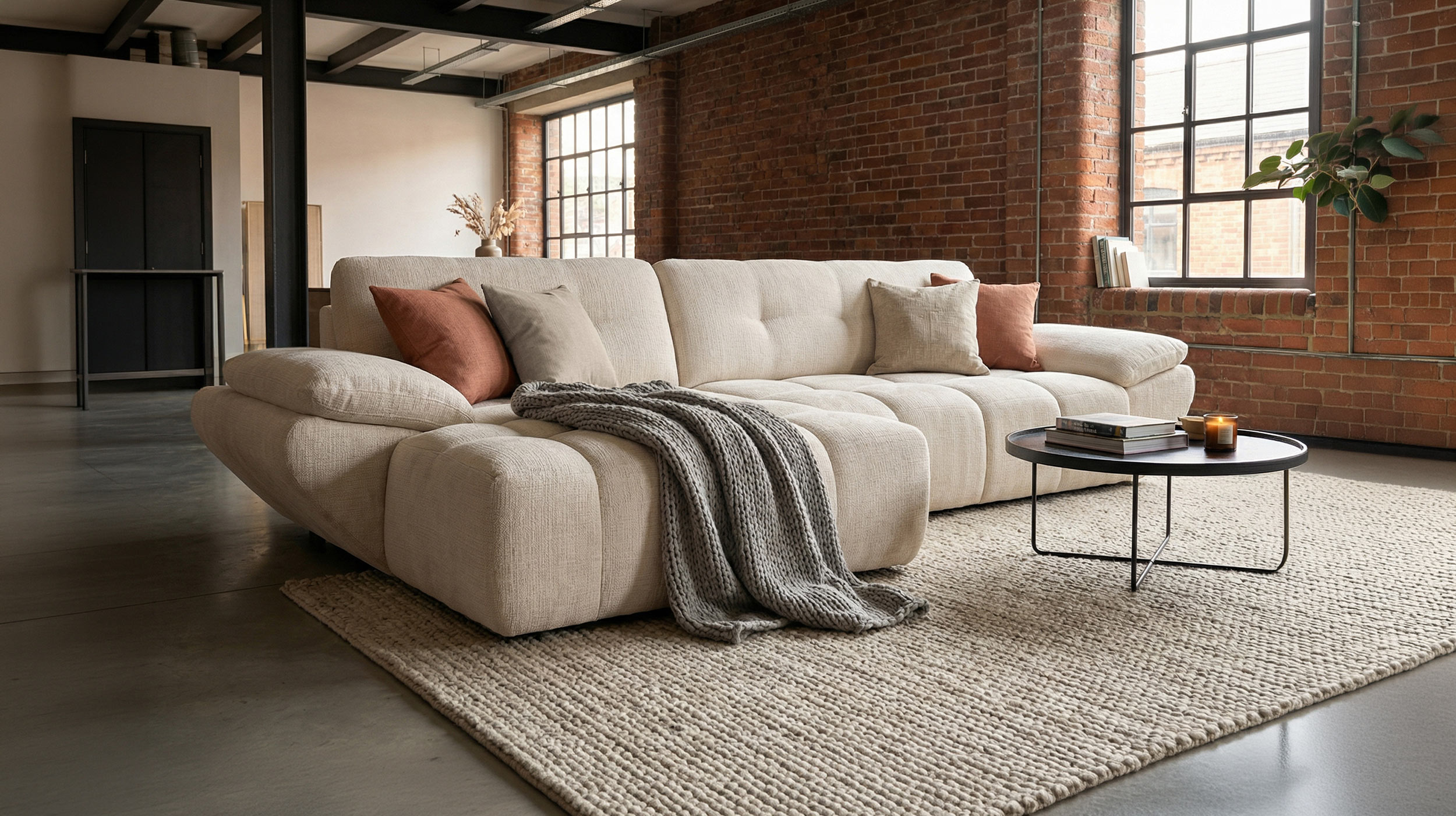 Ecksofa creme elektrisch ausfahrbar 308 cm - HUGO