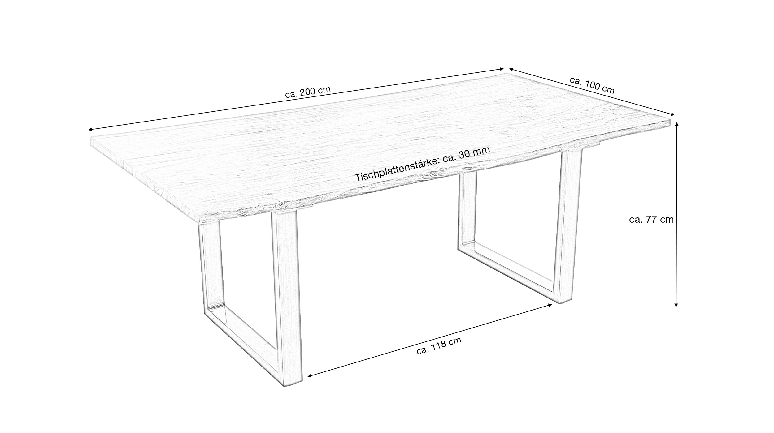 Esstisch Baumkantentisch 200 x 100 cm Akazie massiv - AGRA