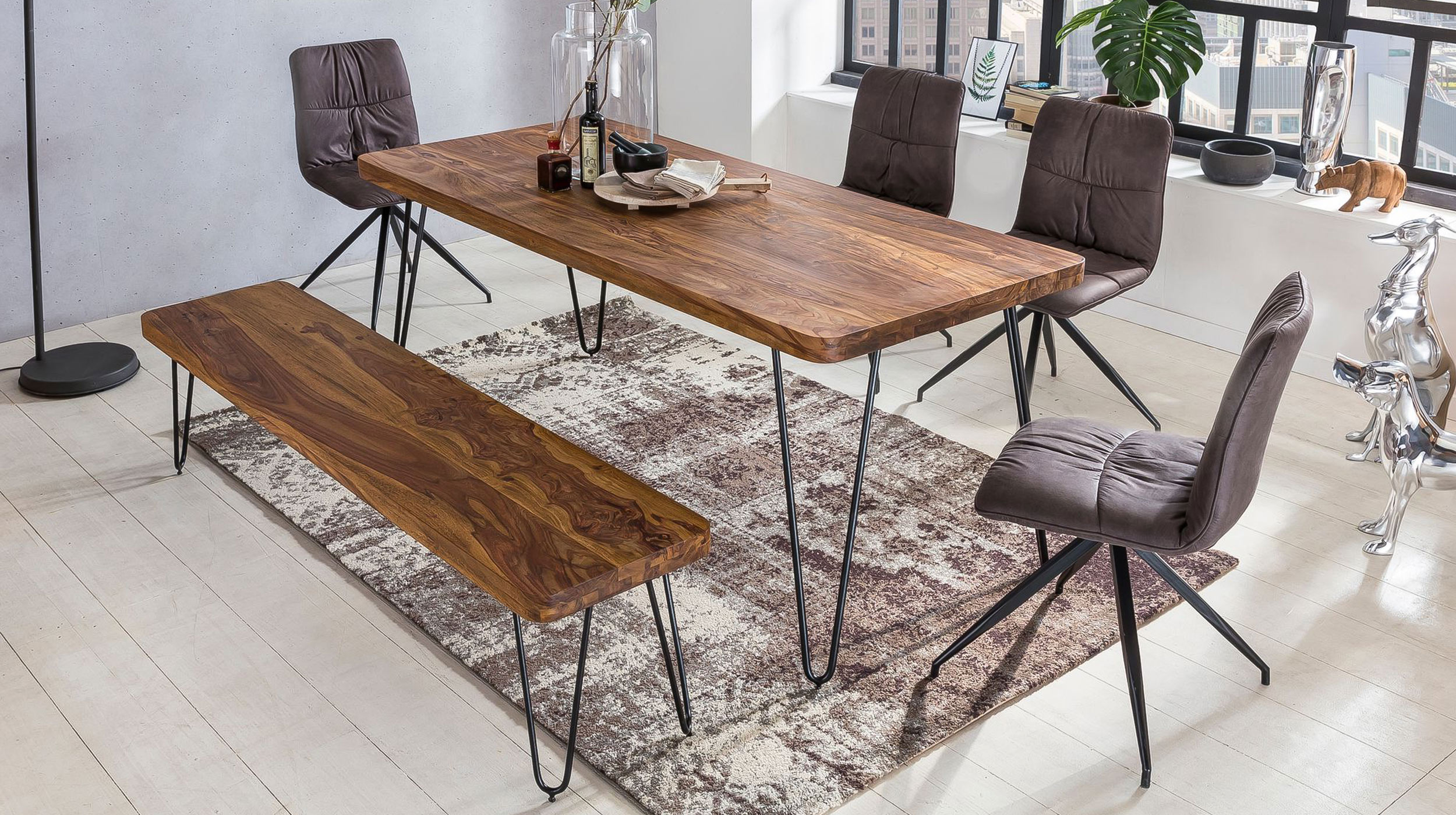 Esstisch 120 x 80 cm Sheesham massiv, dunkel gebeizt