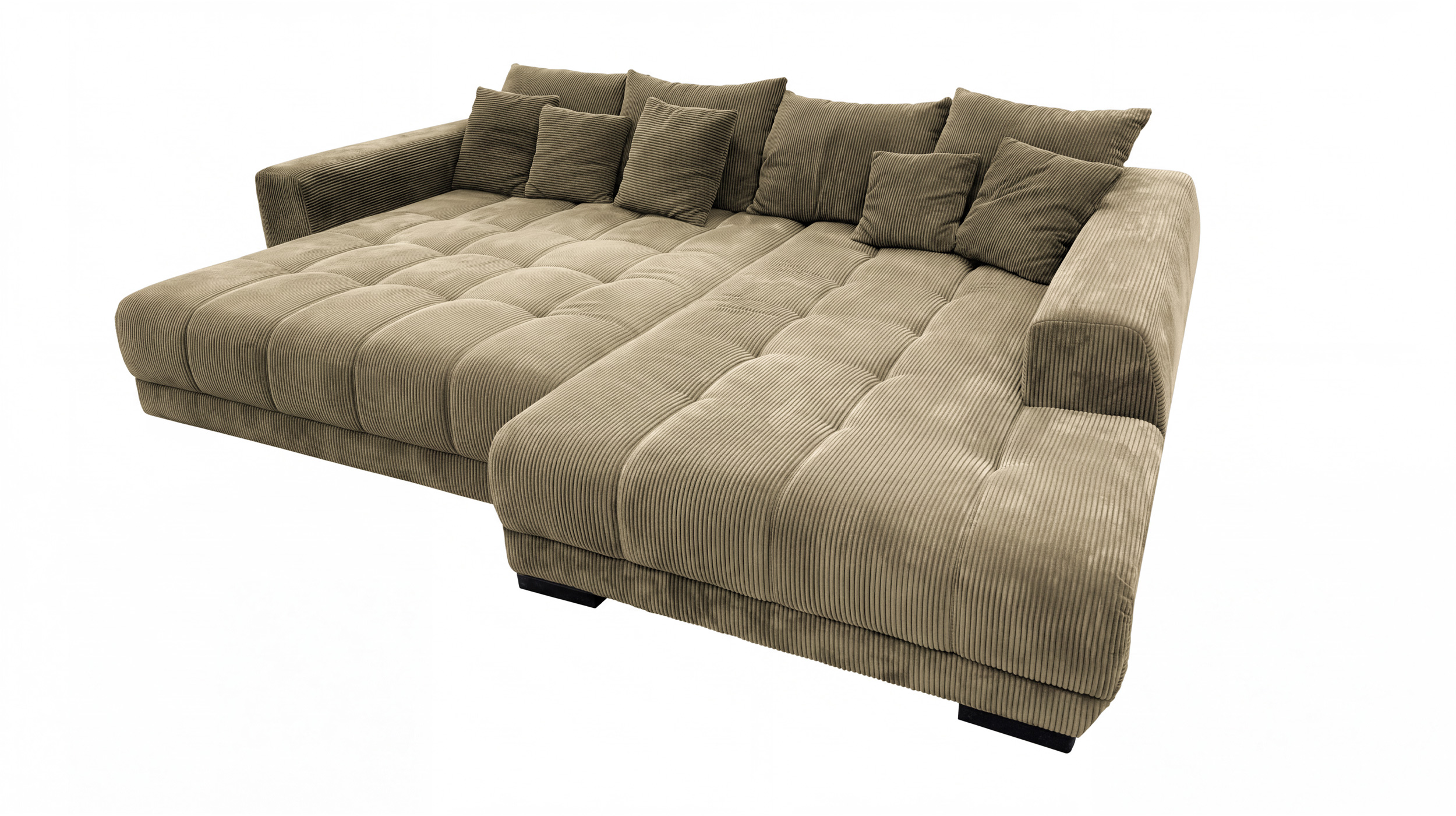 Ecksofa Cord grün elektrisch ausfahrbar 300 cm - OT rechts - ARTEMIS