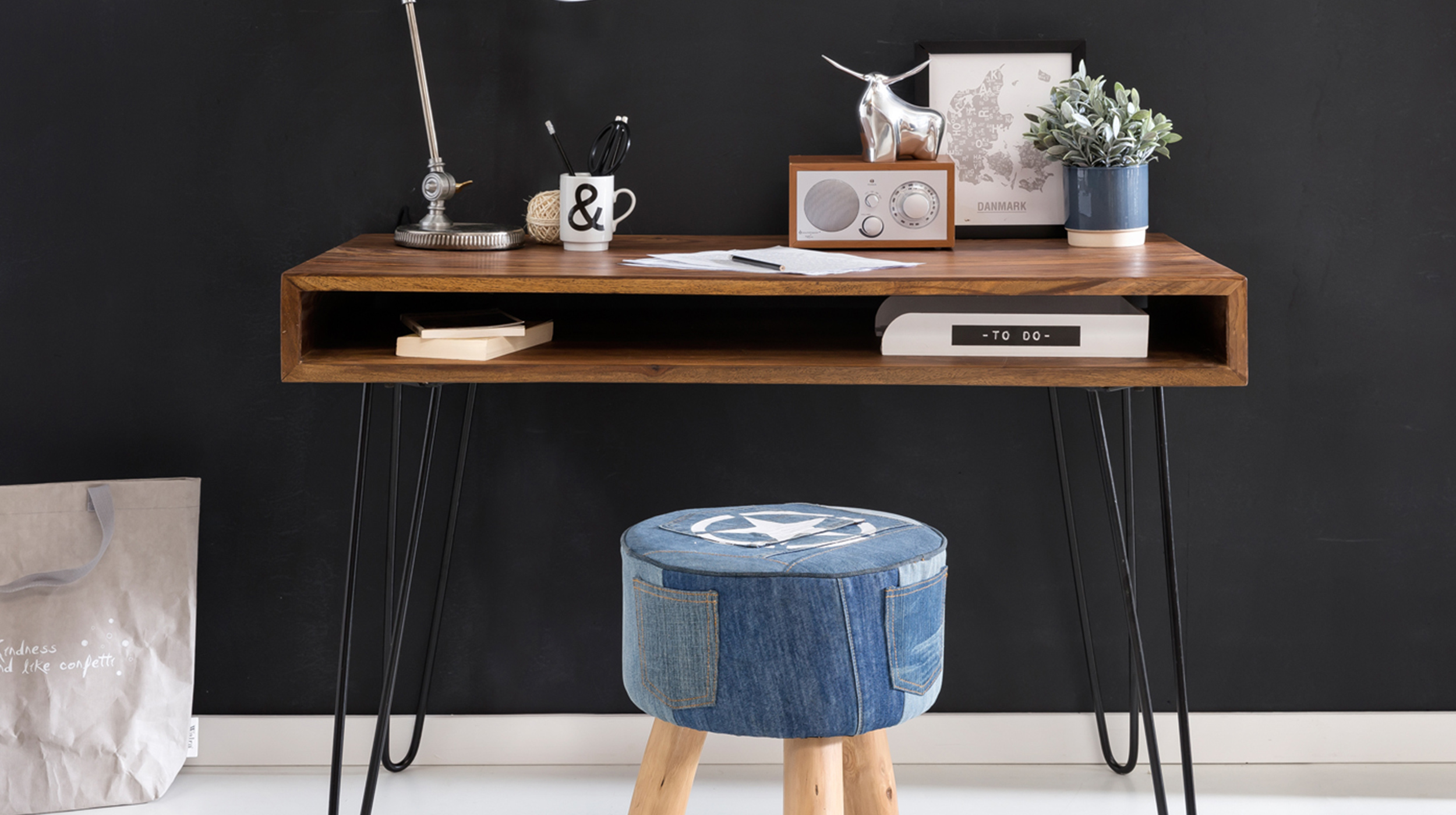 Schreibtisch Sheesham massiv gebeizt 110 x 60 cm - BARDI