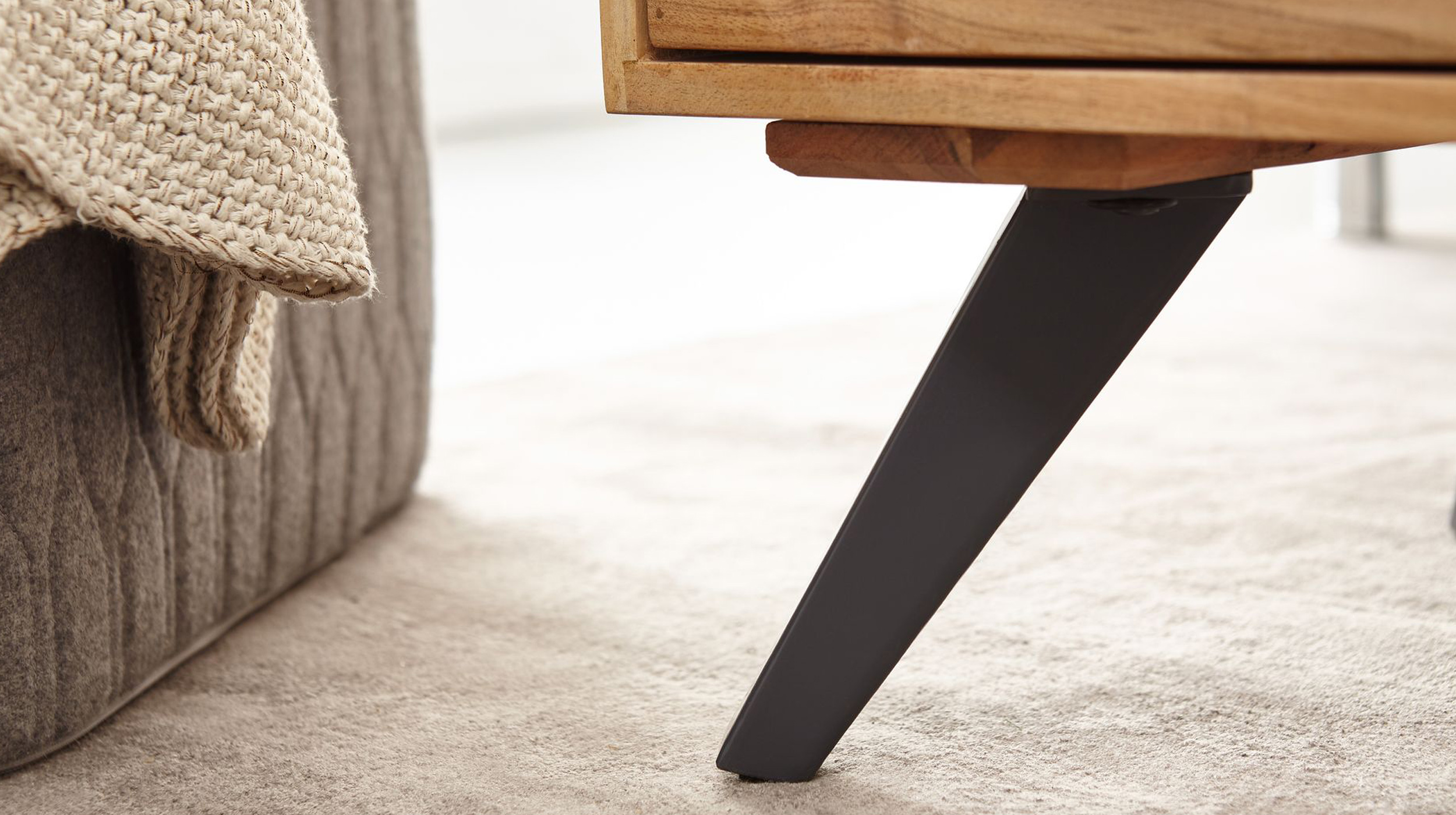 Couchtisch mit Schublade Akazie massiv lackiert 95 x 45 cm - CAYA 