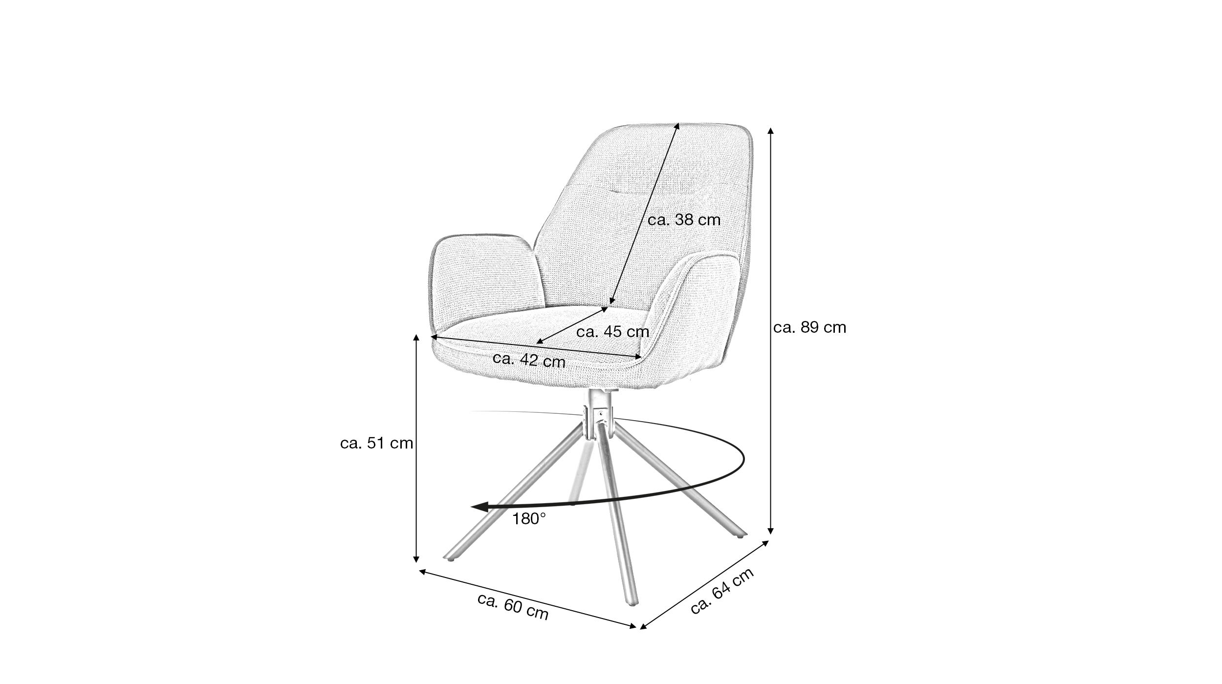 Armlehnstuhl anthrazit Drehstuhl Chenille Optik - MALITA