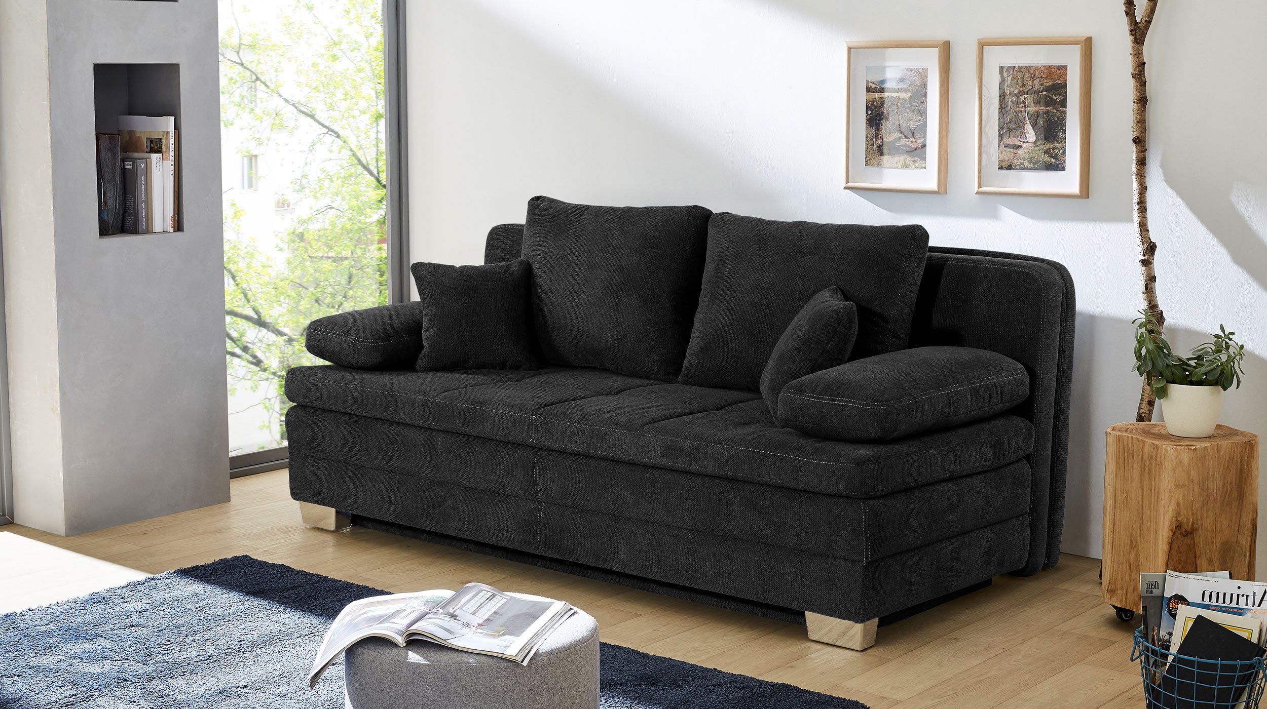 Schlafsofa schwarz Bettkasten Dauerschläfer Federkern - LINDAU