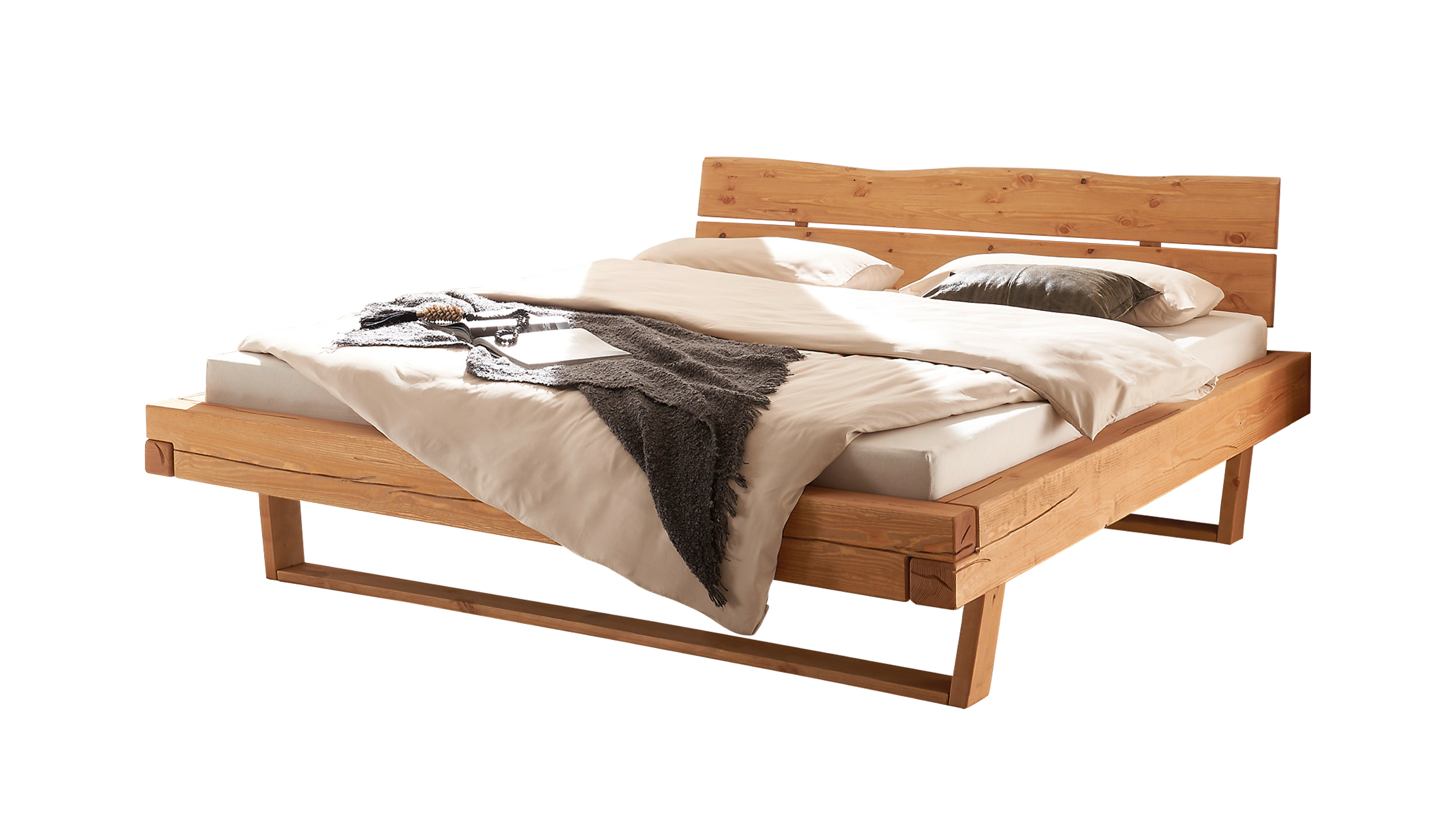 Balkenbett Massivholzbett 180 cm Kiefer geölt gebeizt - BERGTAL CLASSIC  