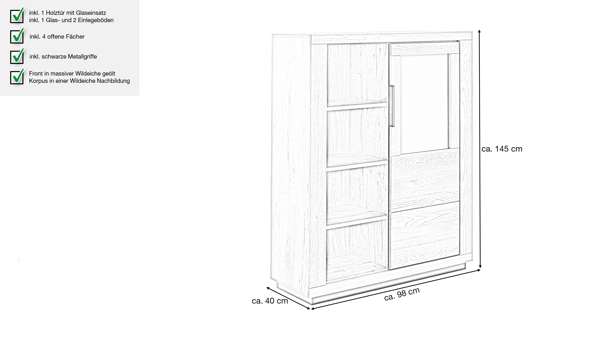 Highboard Wildeiche teilmassiv geölt 98 cm - GRENO