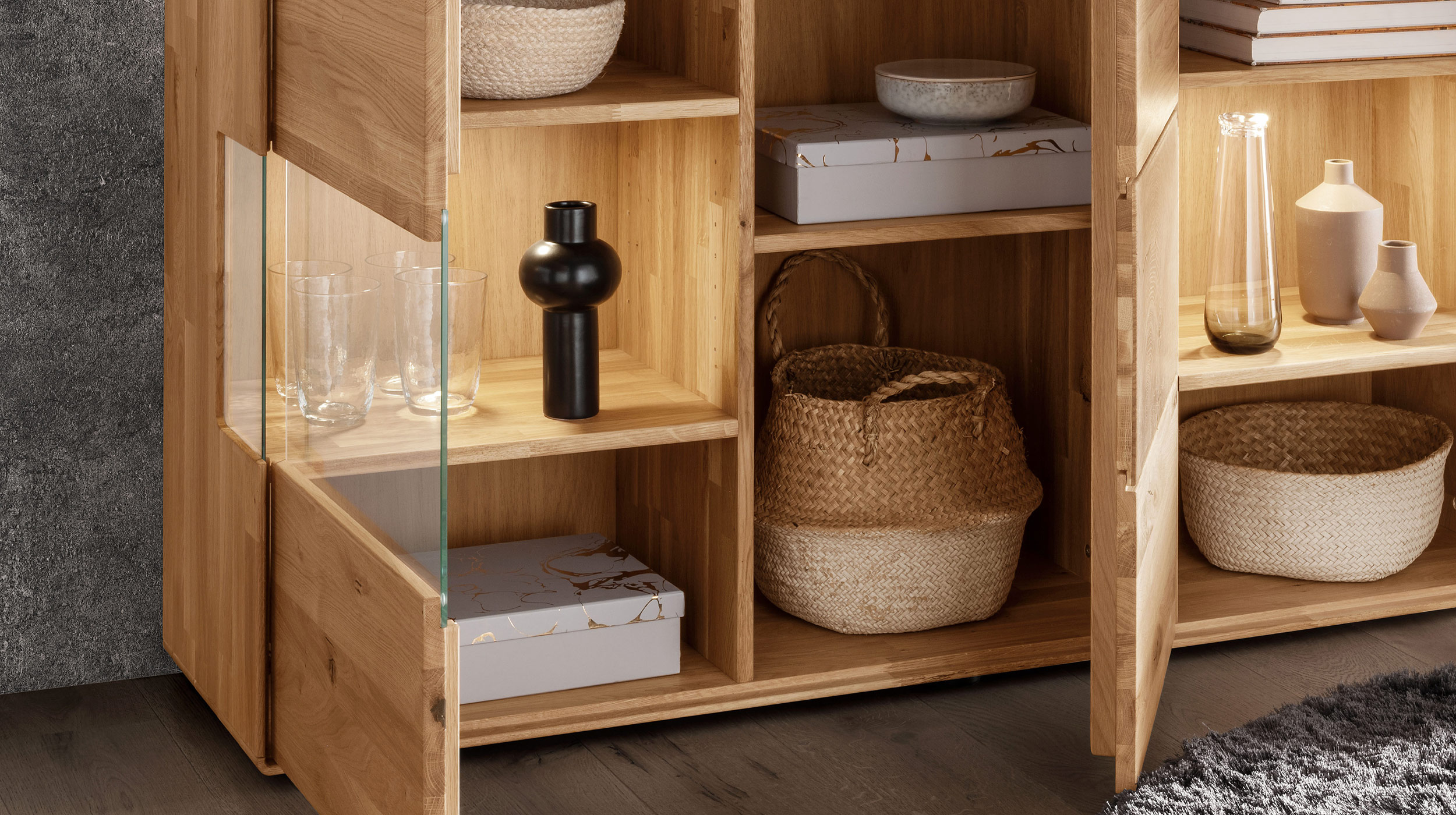 Sideboard Wildeiche massiv geölt - montiert - 150 cm - TORVEN