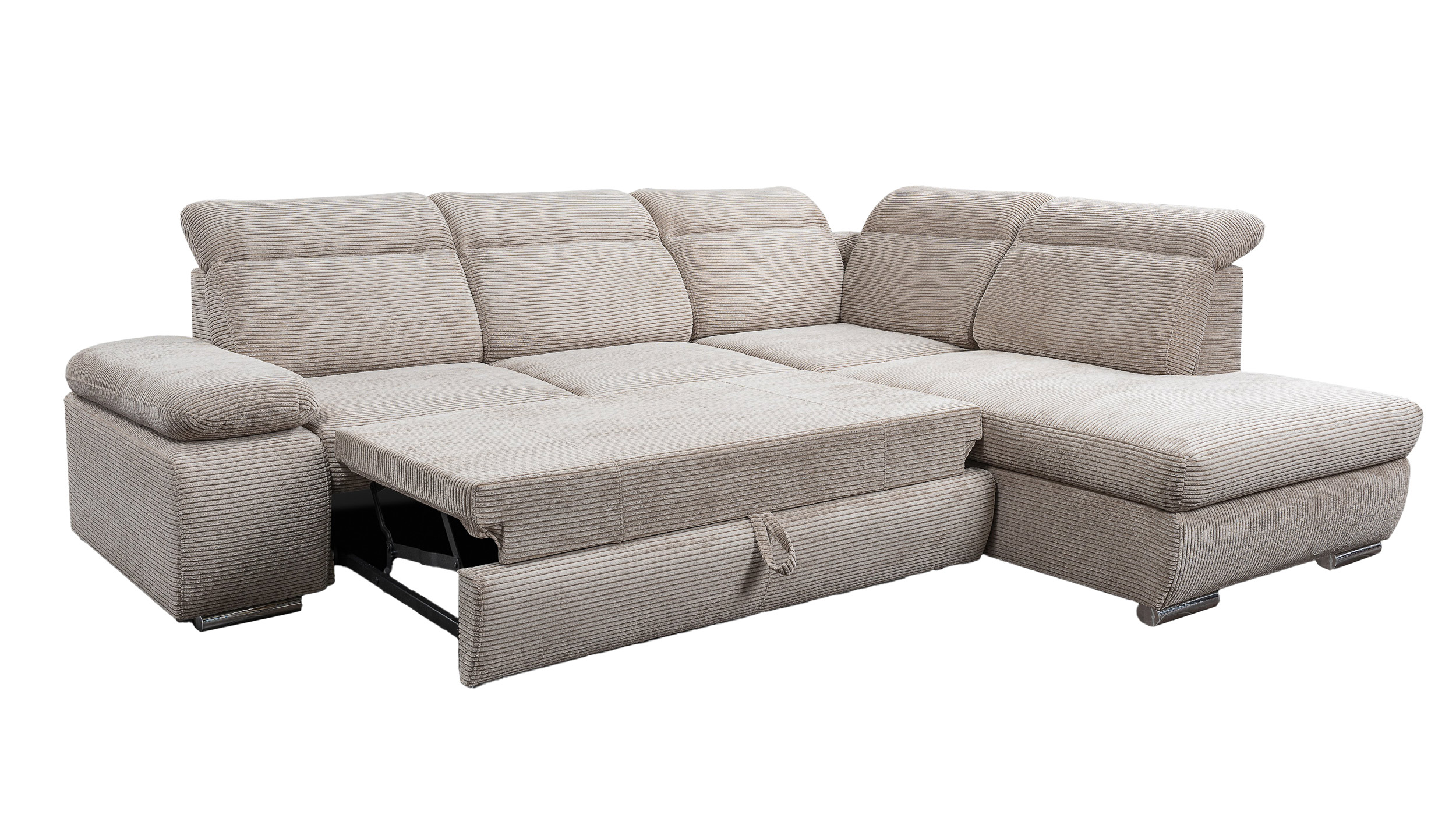 Ecksofa Cord Schlaffunktion creme - Bettkasten 280 cm - COLORADO