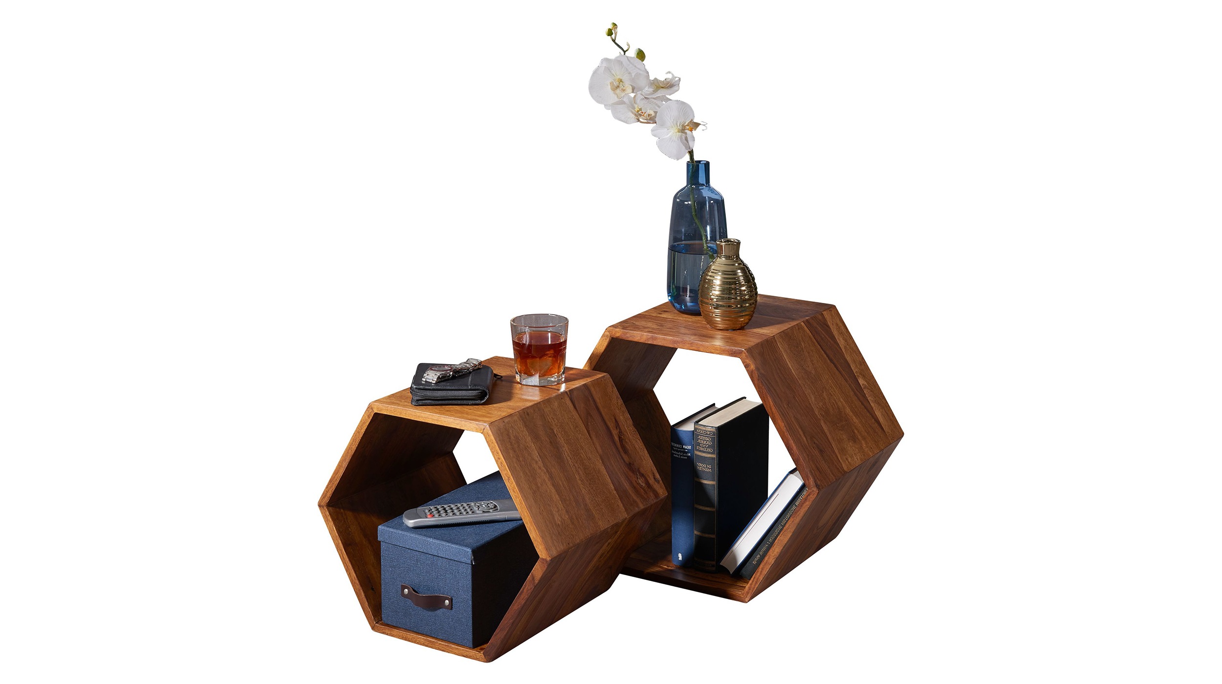 Beistelltisch 2er-Set Sheesham massiv gebeizt - 46 x 30 cm - TAMO