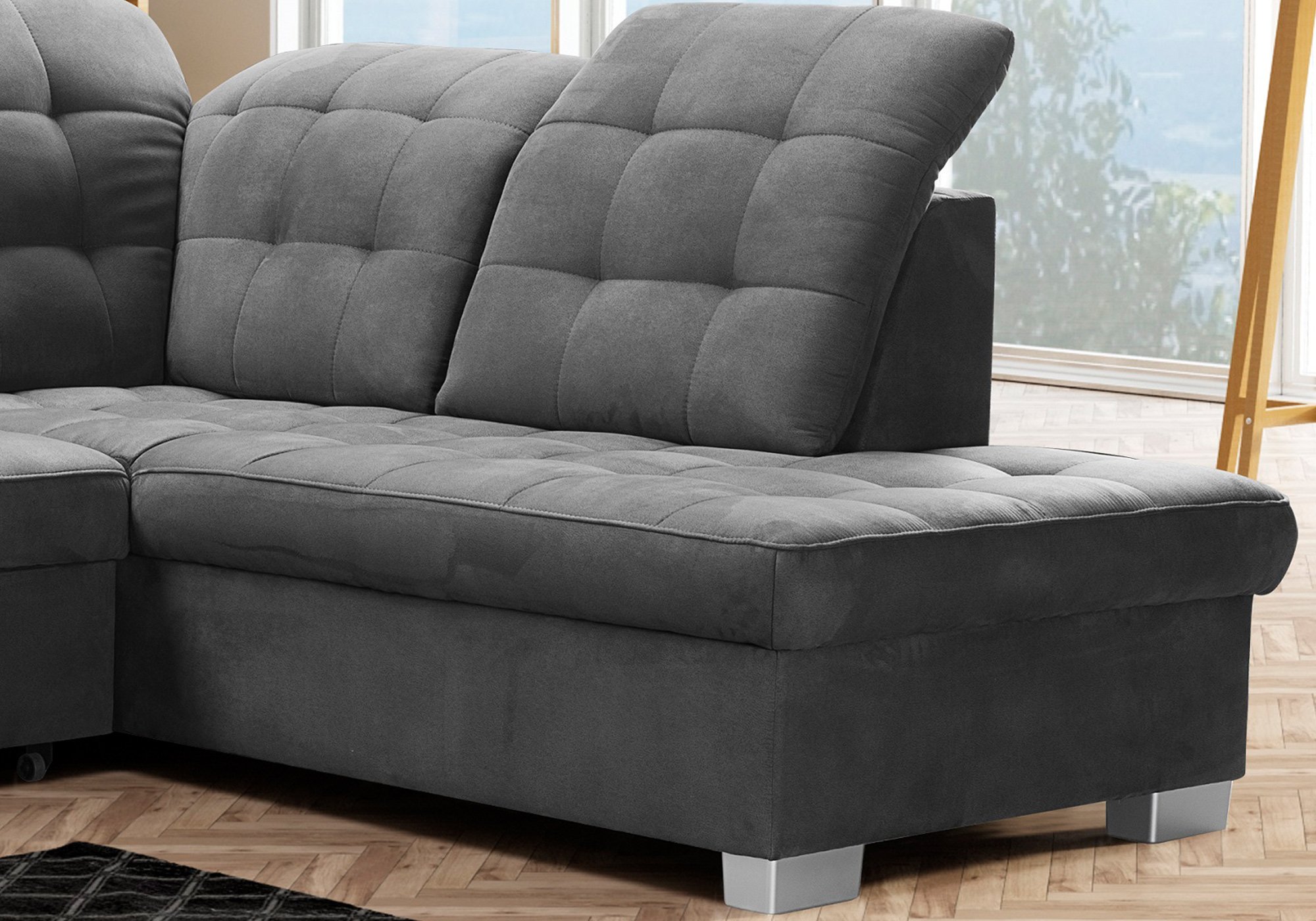 Ecksofa mit Schlaffunktion grau 262 x 215 cm Bettkasten - LOTTA