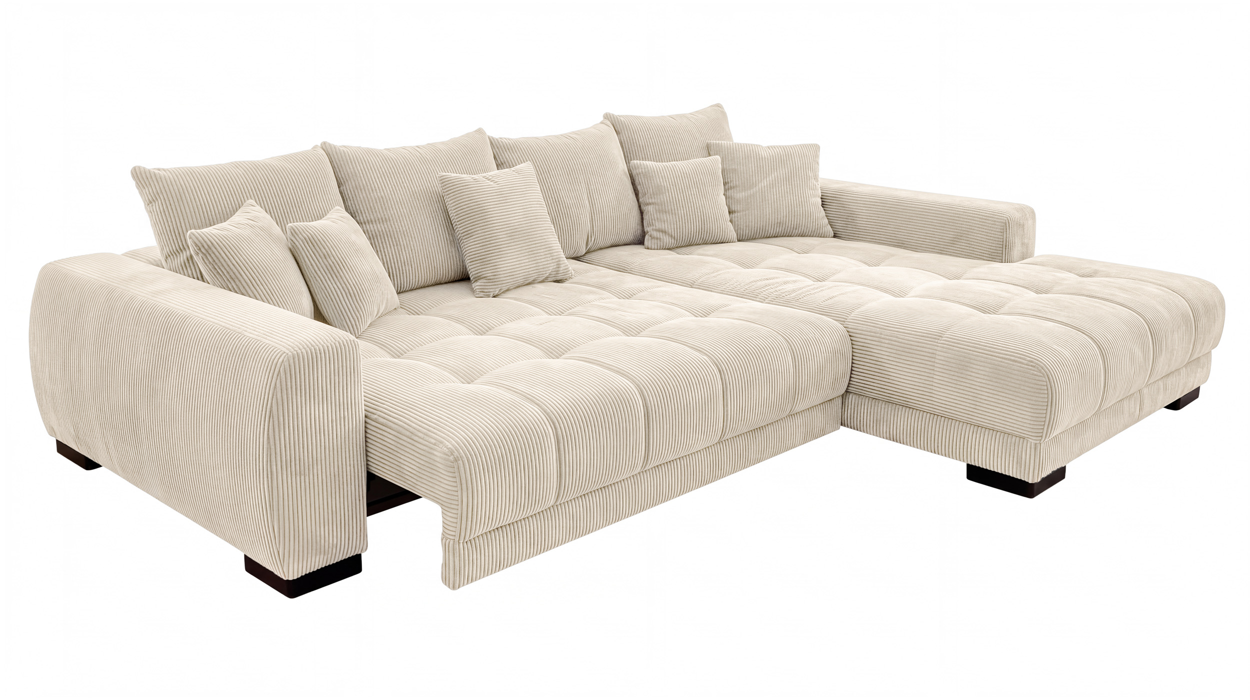 Ecksofa Cord beige elektrisch ausfahrbar 300 cm - OT rechts - ARTEMIS