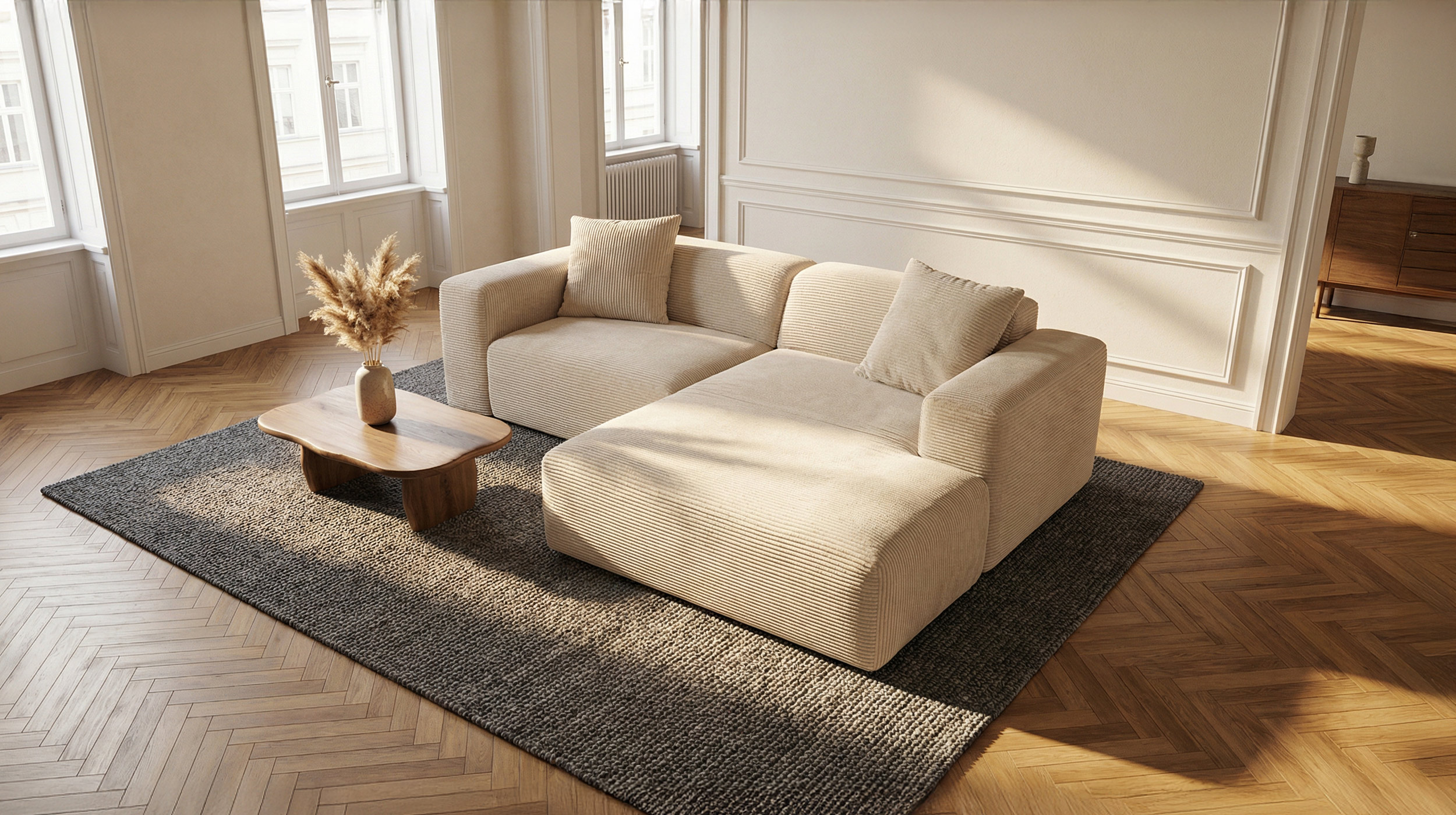 Ecksofa Cord creme 256 x 174 cm - TOMMY