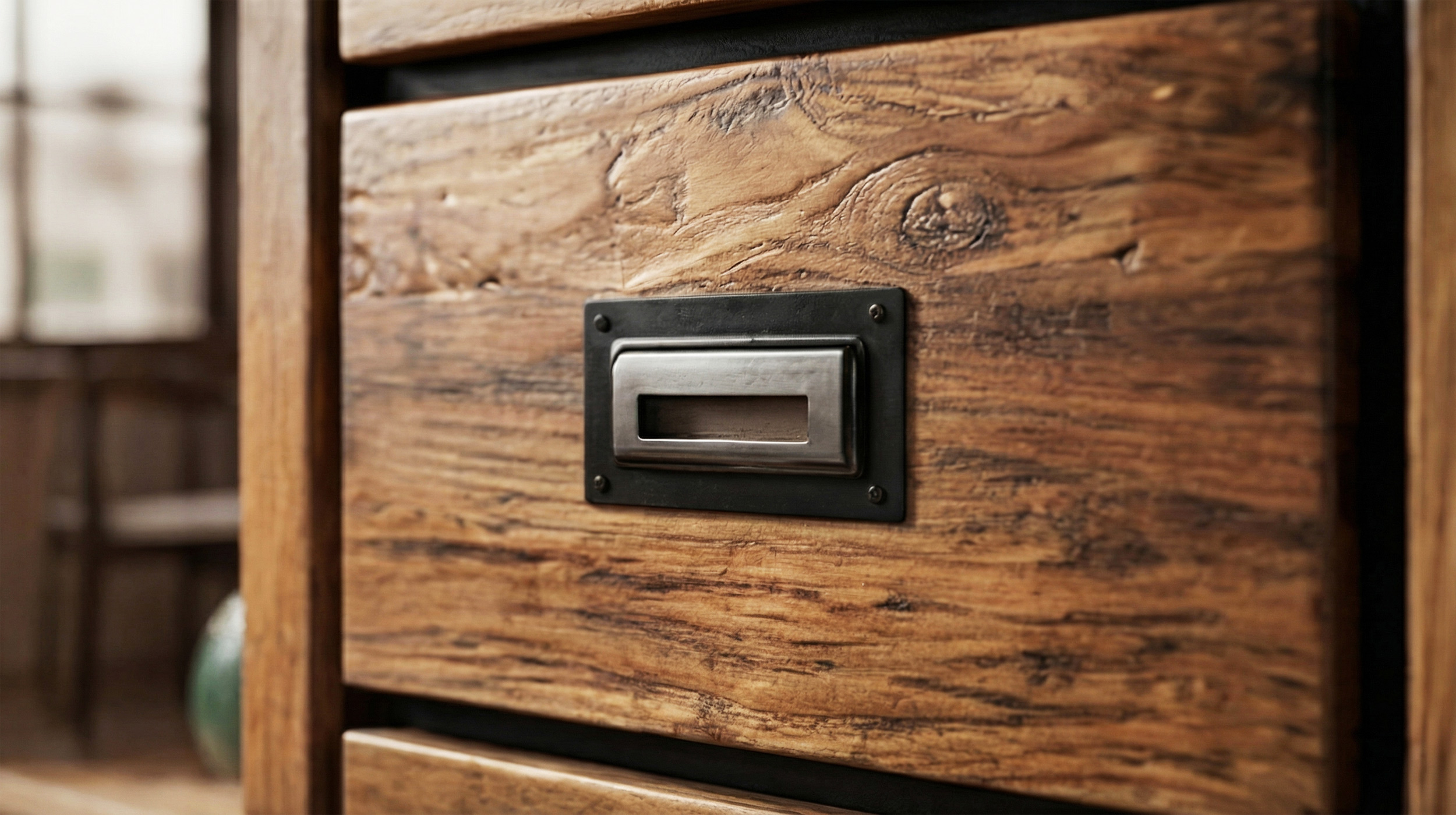 Vitrine Akazie Altholz massiv montiert - 100 cm Glastür - NARVIK