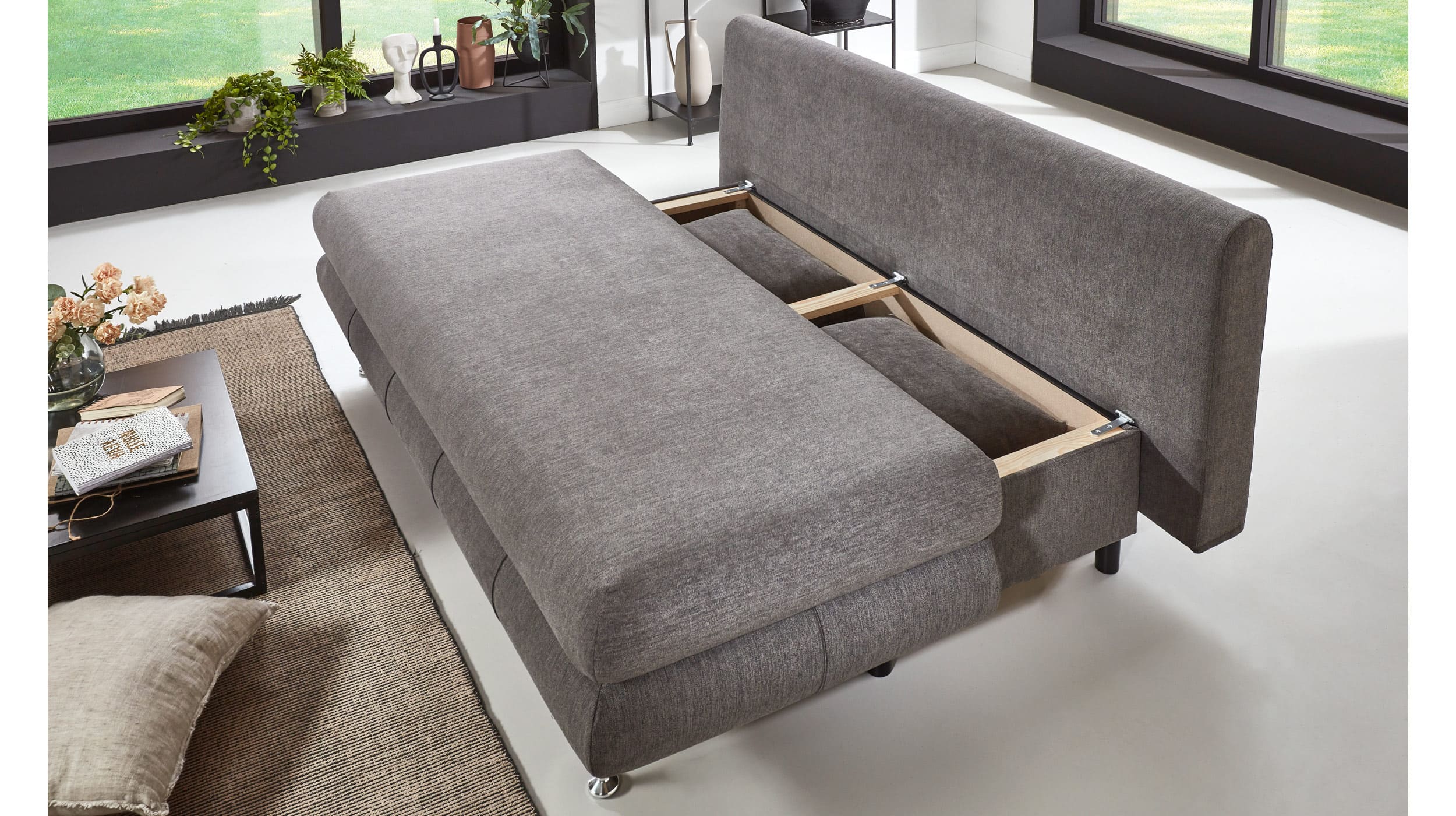 Schlafsofa mit Bettkasten taupe 196 x 92 cm - BENFELD