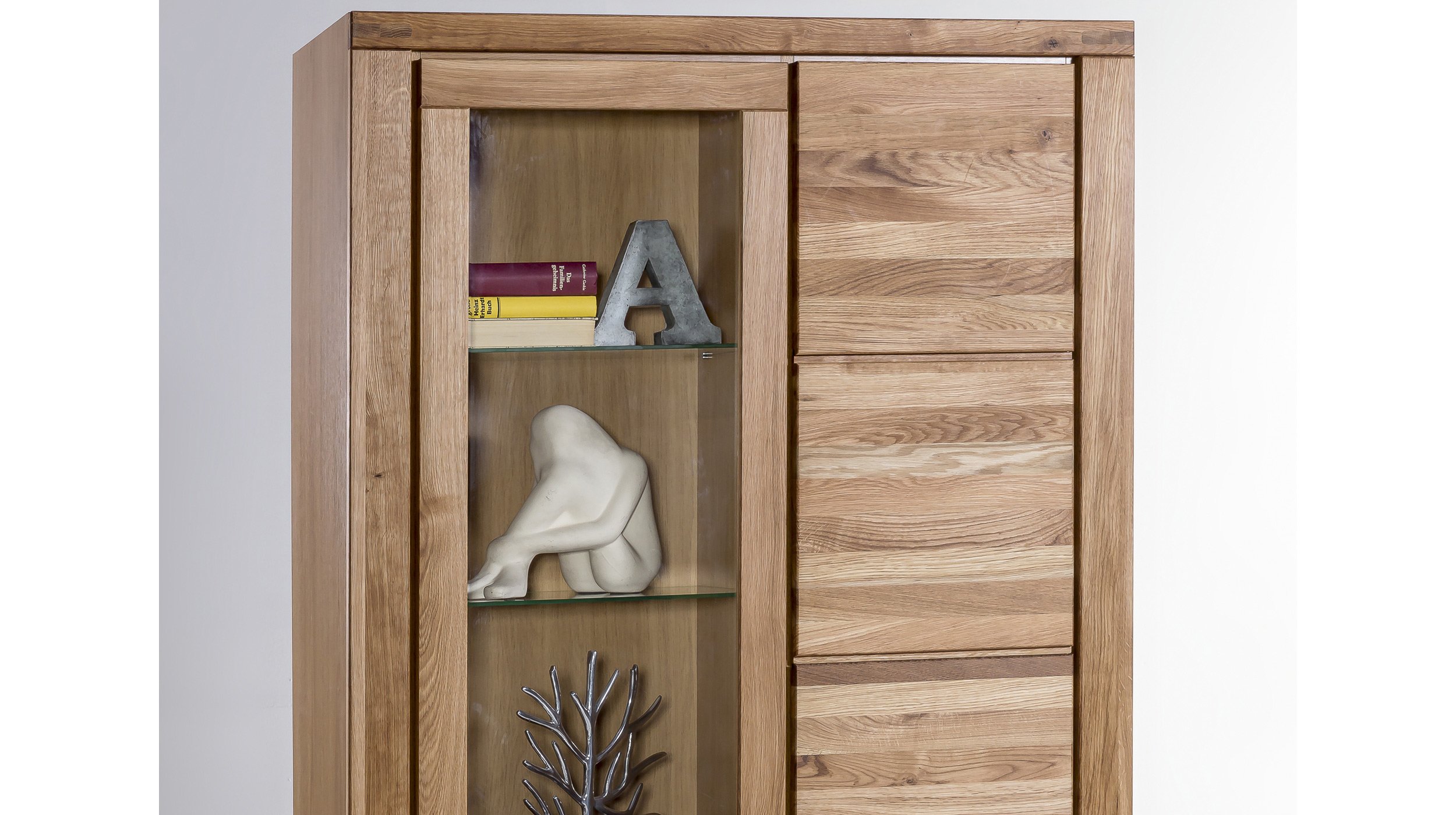 Vitrine mit Glastür Wildeiche teilmassiv geölt Breite 108 cm - FREYJA