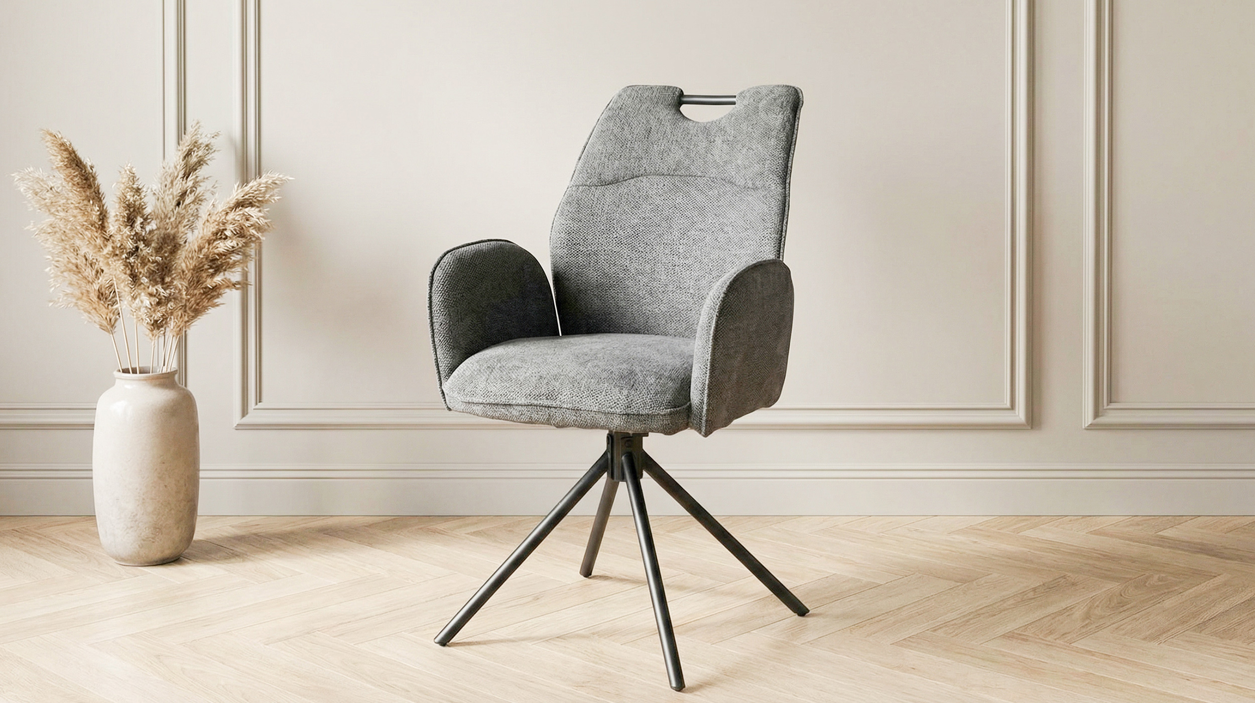 Armlehnstuhl dunkelgrau Drehstuhl - Webstoff Bezug - CARINA 