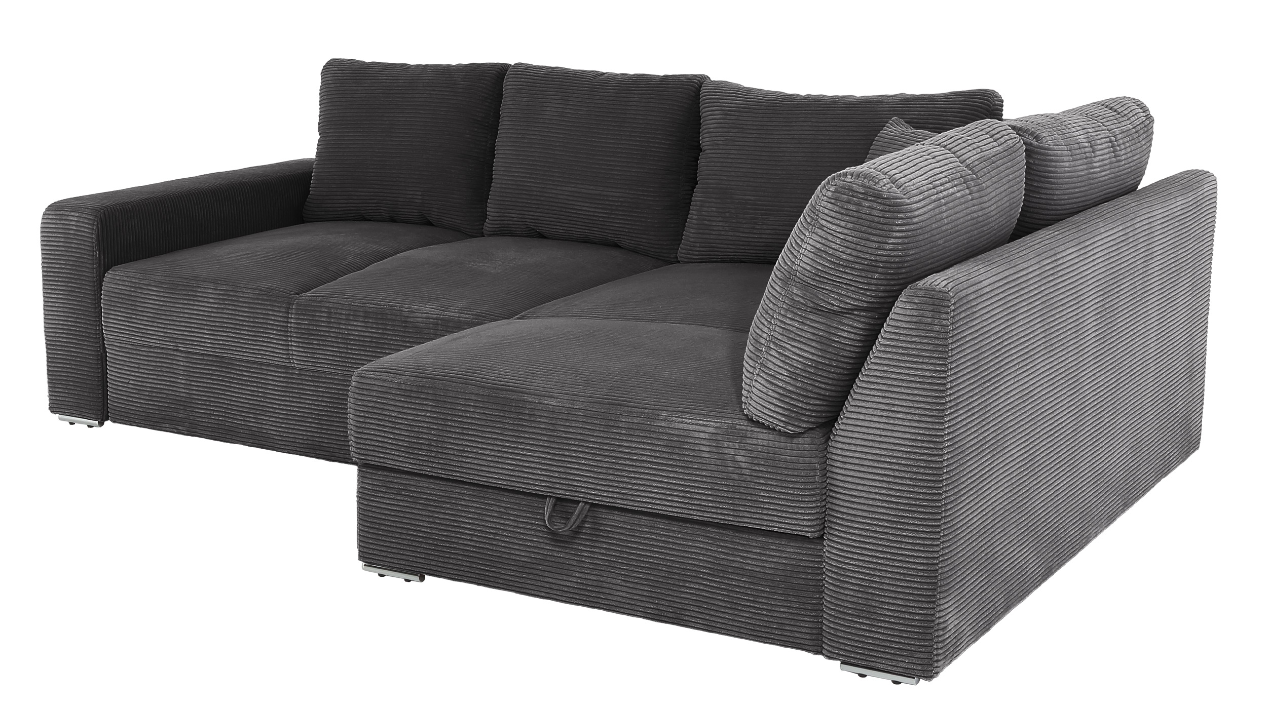 Ecksofa Schlaffunktion Cord grau - Bettkasten 260 cm - JANIS