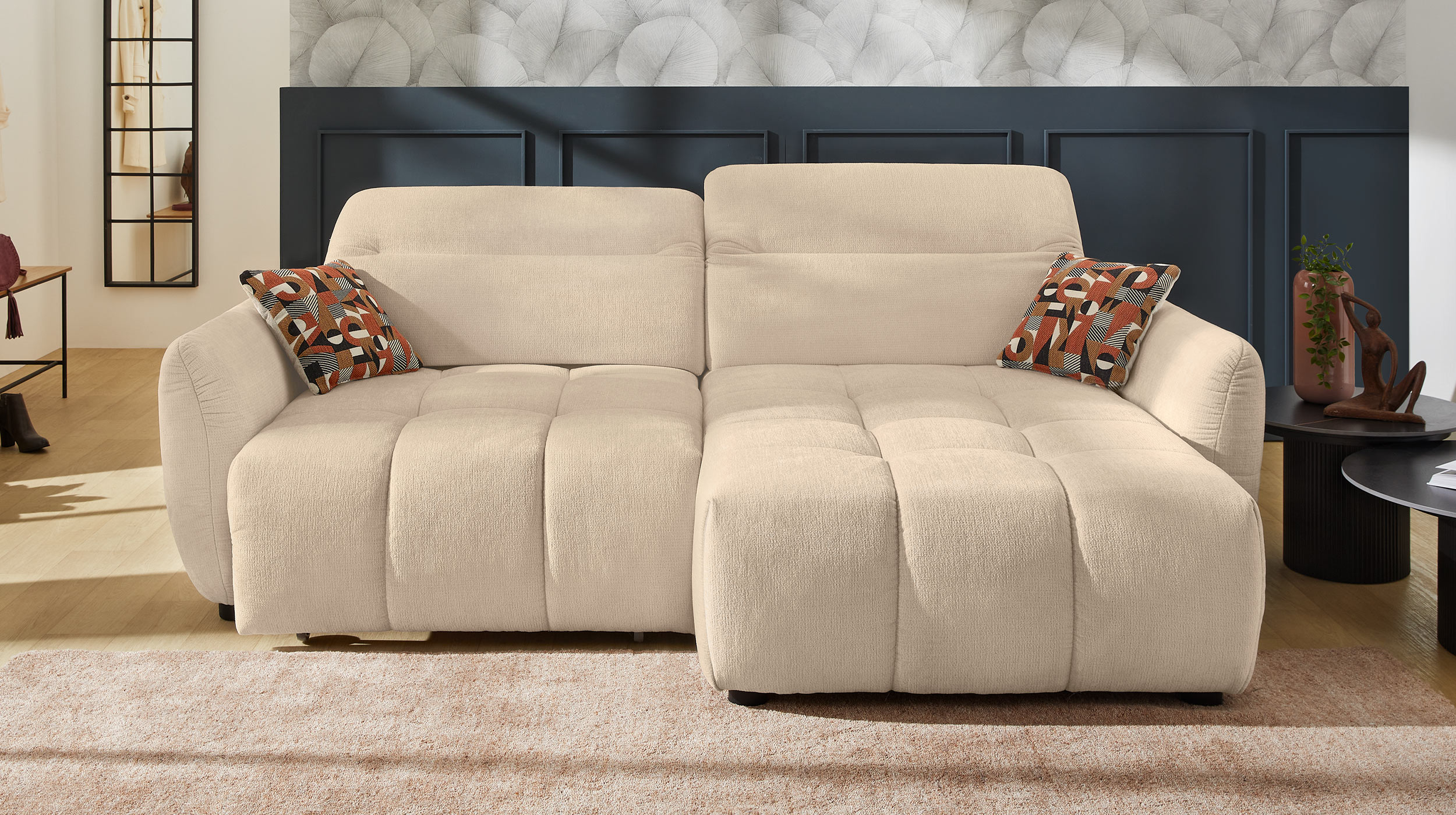 Ecksofa beige ausziehbar mit Relaxfunktion 260 x 191 cm - ZOOM