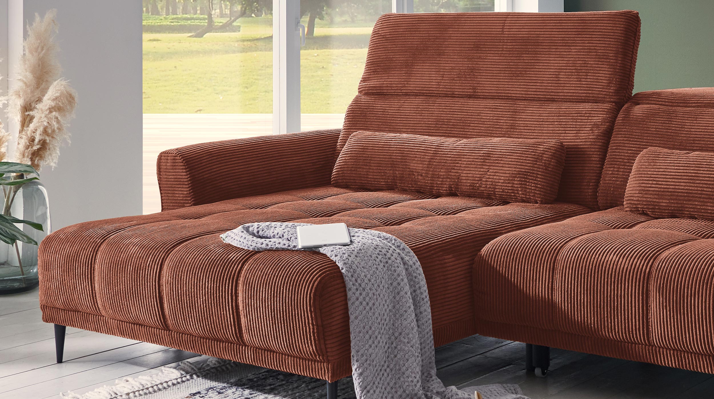 Ecksofa Cord rost ausziehbar - Sitztiefenverstellung 277 cm - OT links - LOGAN