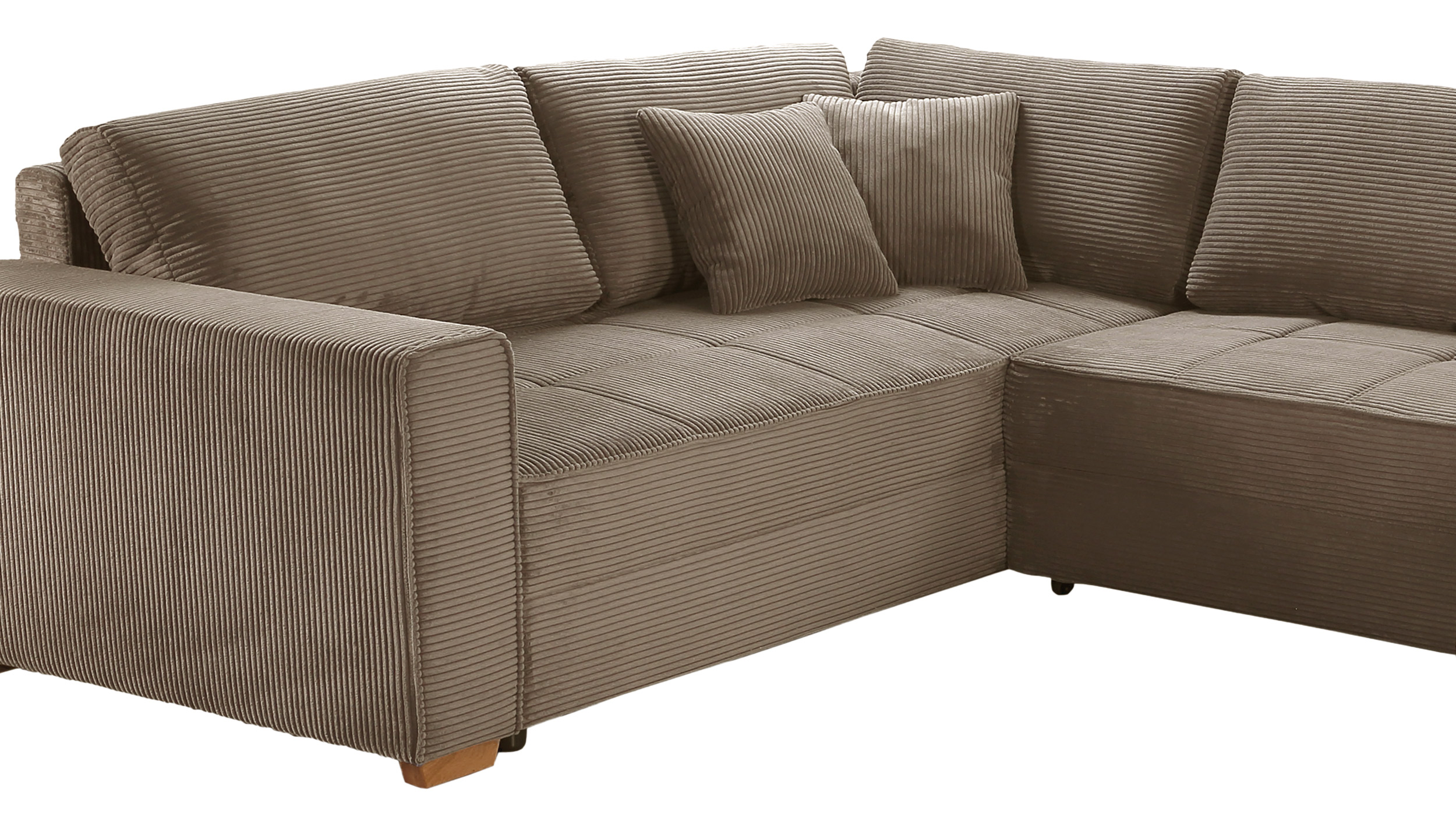 Wohnlandschaft Schlaffunktion Cord taupe Bettkasten 379 cm - ALBA