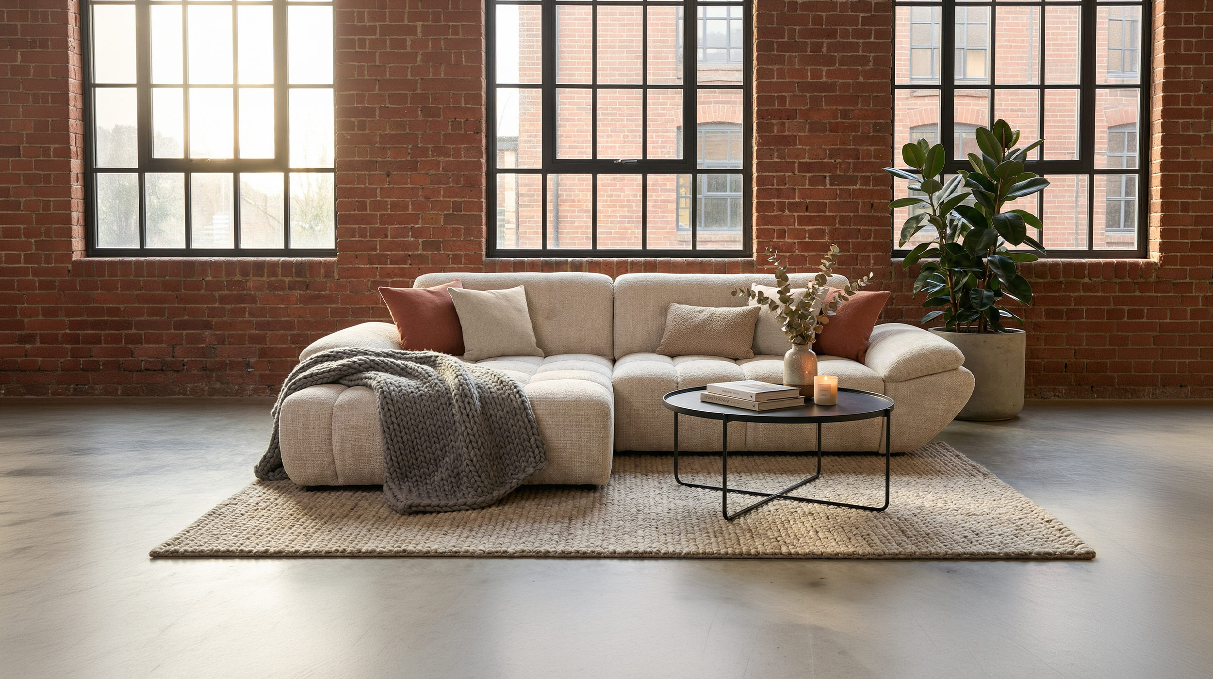 Ecksofa creme elektrisch ausfahrbar 308 cm - HUGO