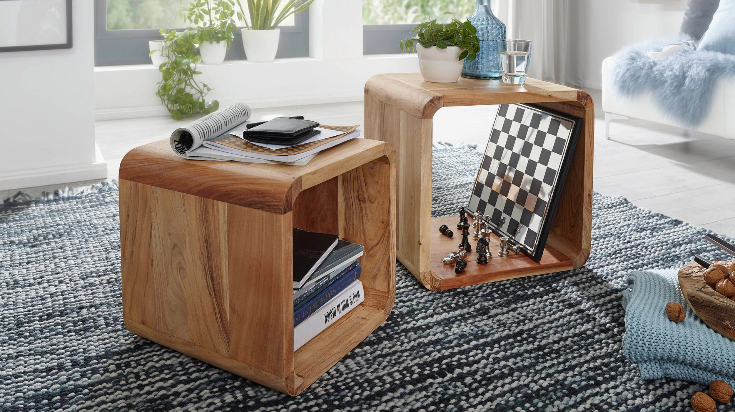 Couchtisch 2er-Set Akazie lackiert massiv 43 x 36 cm - BINA