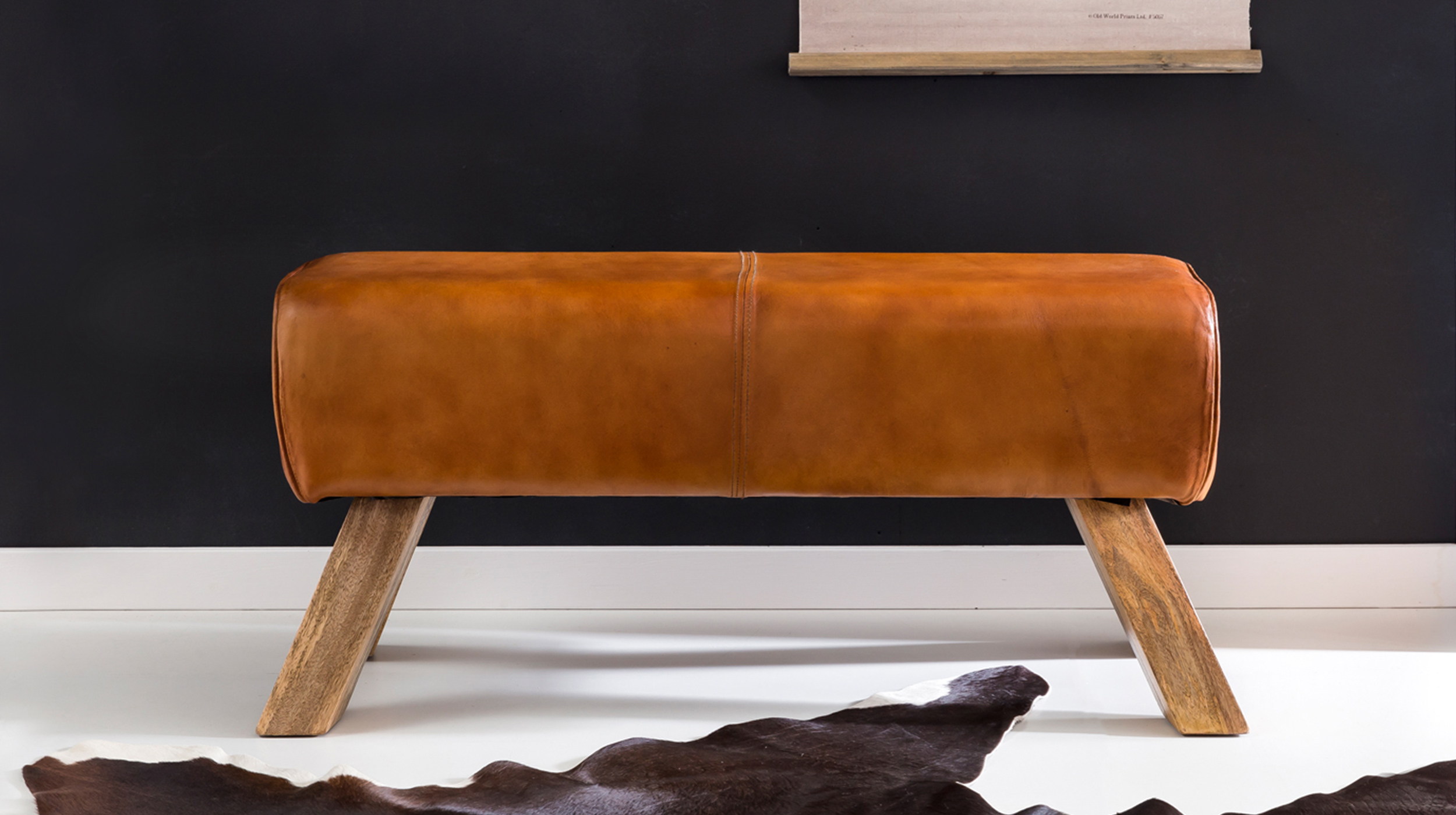 Sitzbank 90 cm echtes Leder Mango massiv lackiert - SORNAS