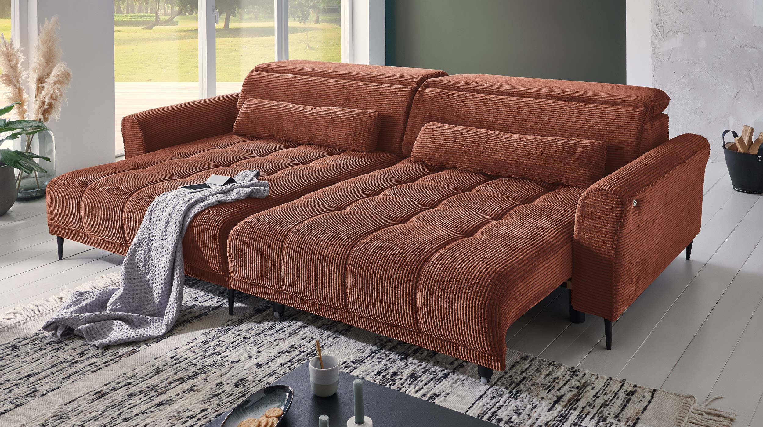 Ecksofa Cord rost ausziehbar - Sitztiefenverstellung 277 cm - OT links - LOGAN