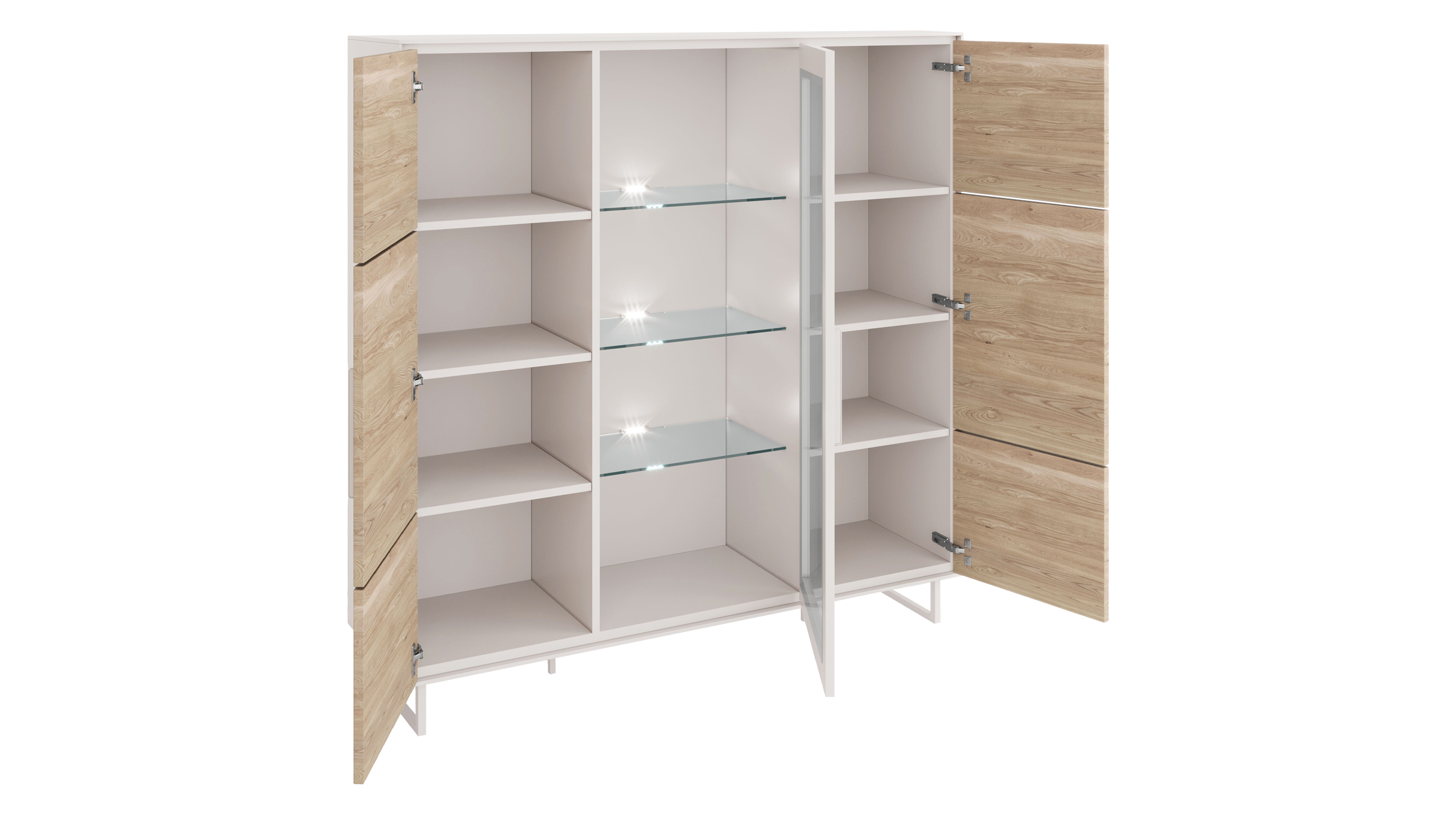 Highboard mit Glastür Eiche teilmassiv geölt 146 cm - KAI 