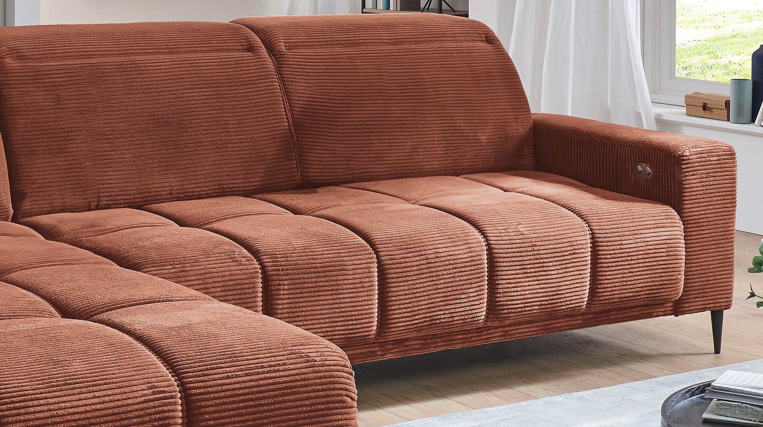 Ecksofa Cord rost ausziehbar - Sitztiefenverstellung 286 cm - OT links - MARISOL