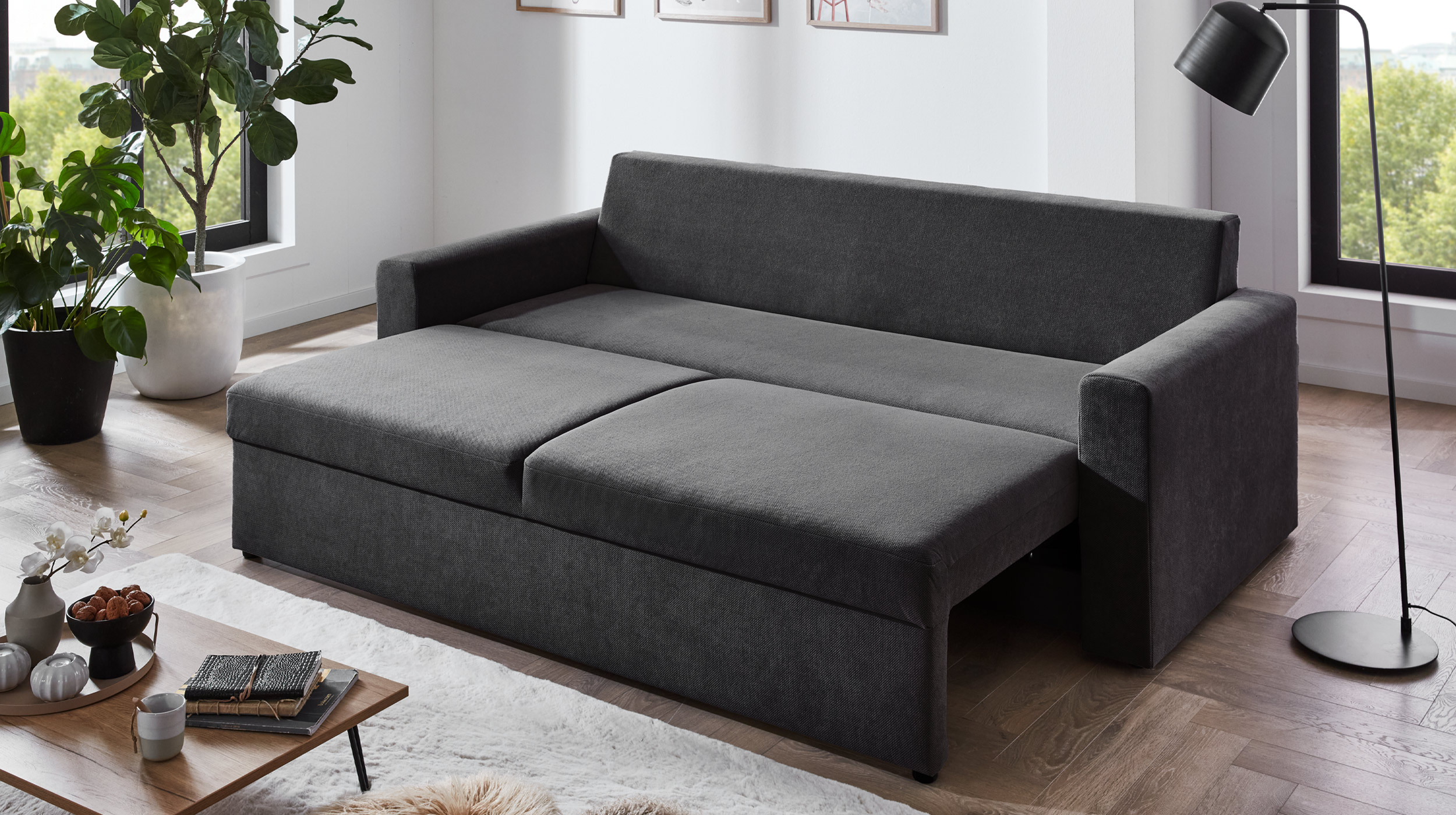 Schlafsofa grau ausziehbar 2-Sitzer 235 cm - BOXER