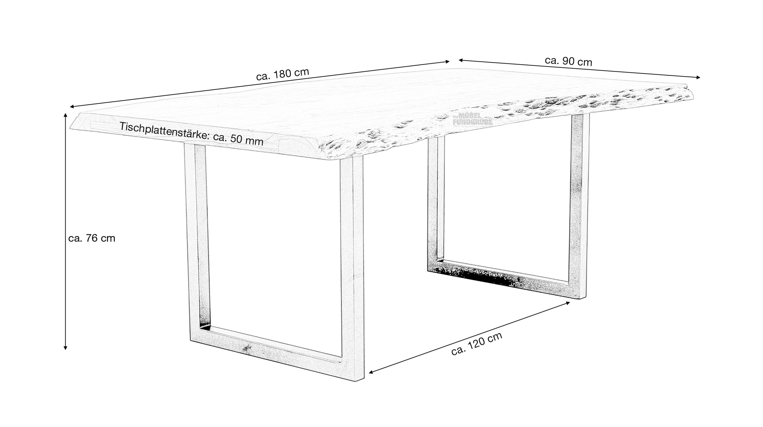 Esstisch Baumkantentisch 180 x 90 cm Akazie lackiert massiv - TICO