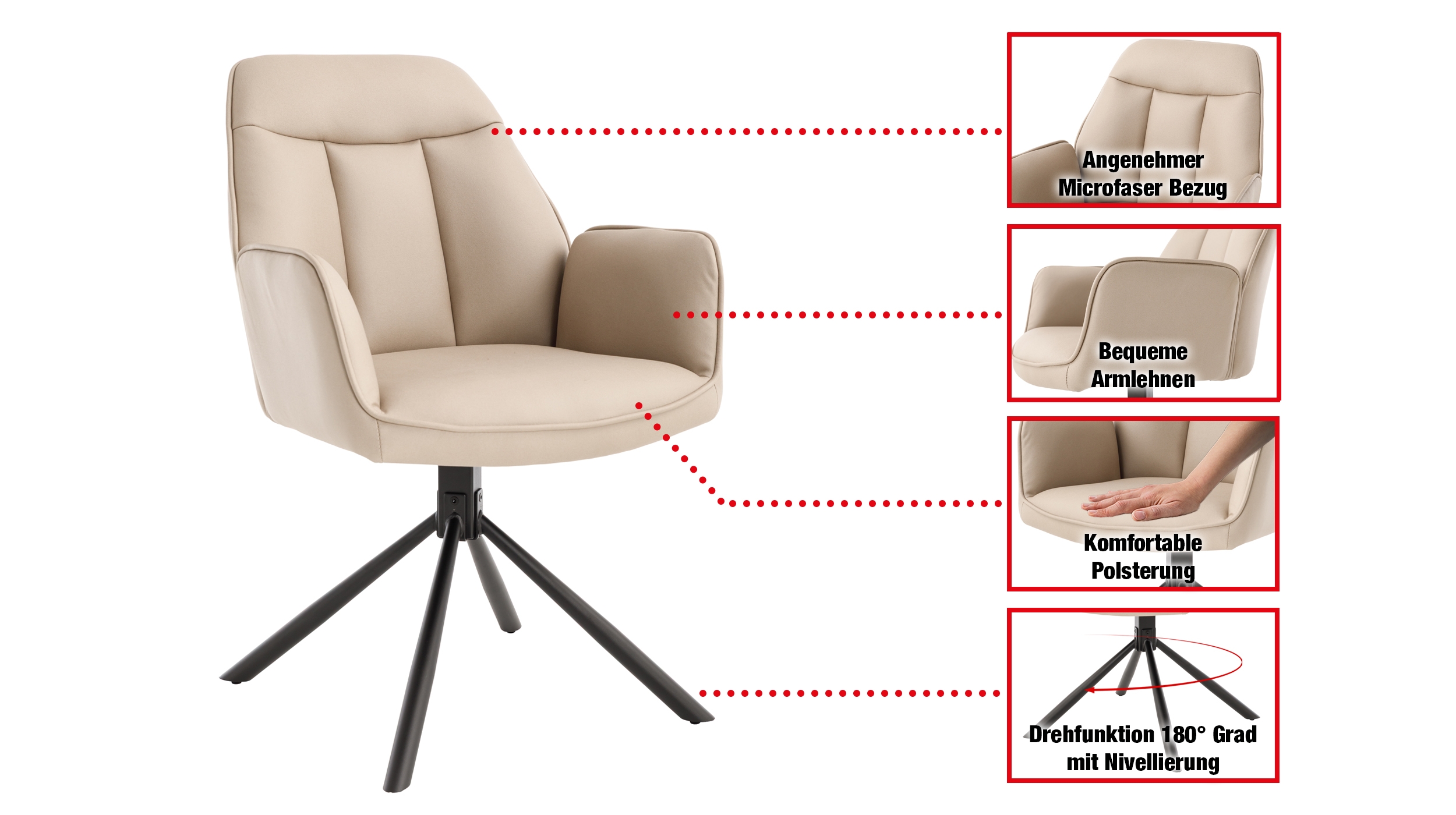 Armlehnstuhl braun Drehstuhl Microfaser - RAFAELA
