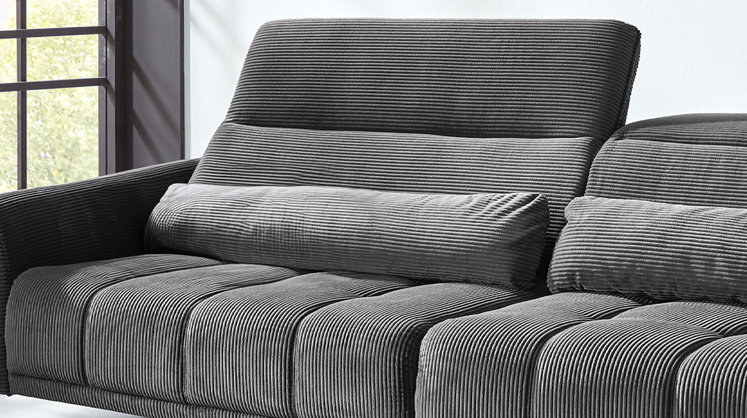 Big Sofa Cord grau ausziehbar - Sitztiefenverstellung - 280 cm - LOGAN 